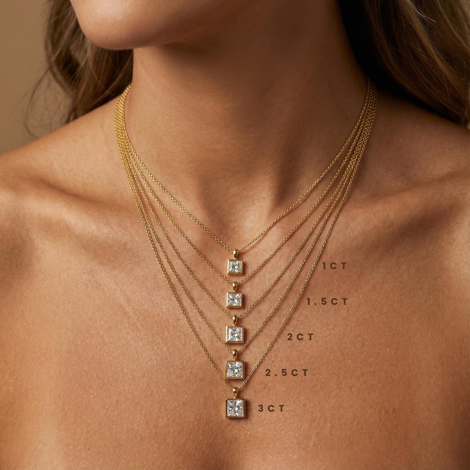 14K Gold Diamond Bezel Pendant  Elegant Princess Cut Necklace  Dainty Modern Minimalist Gift For Her By JIORE