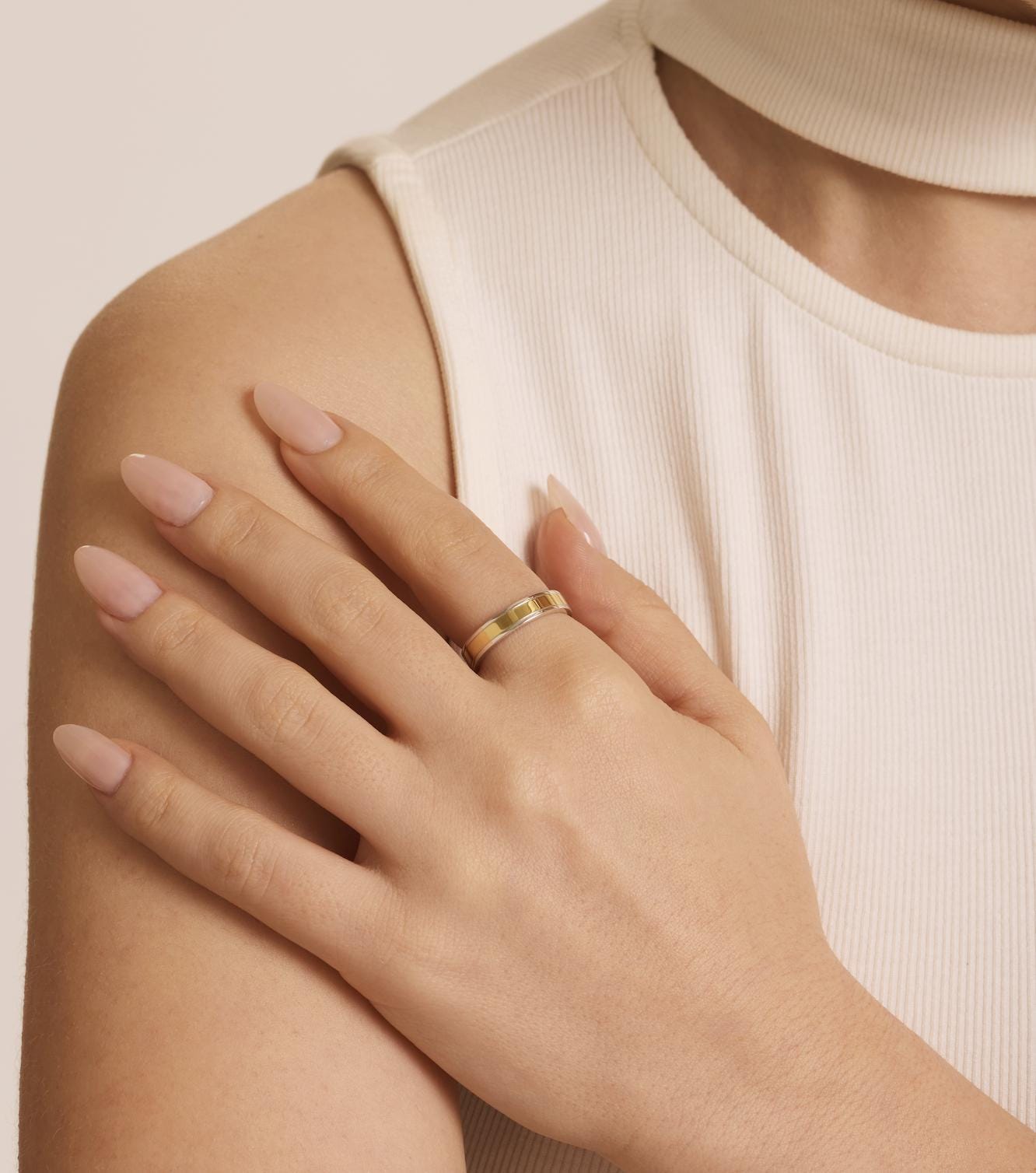 14K Yellow Gold 4MM Two Tone Wedding Band Ring