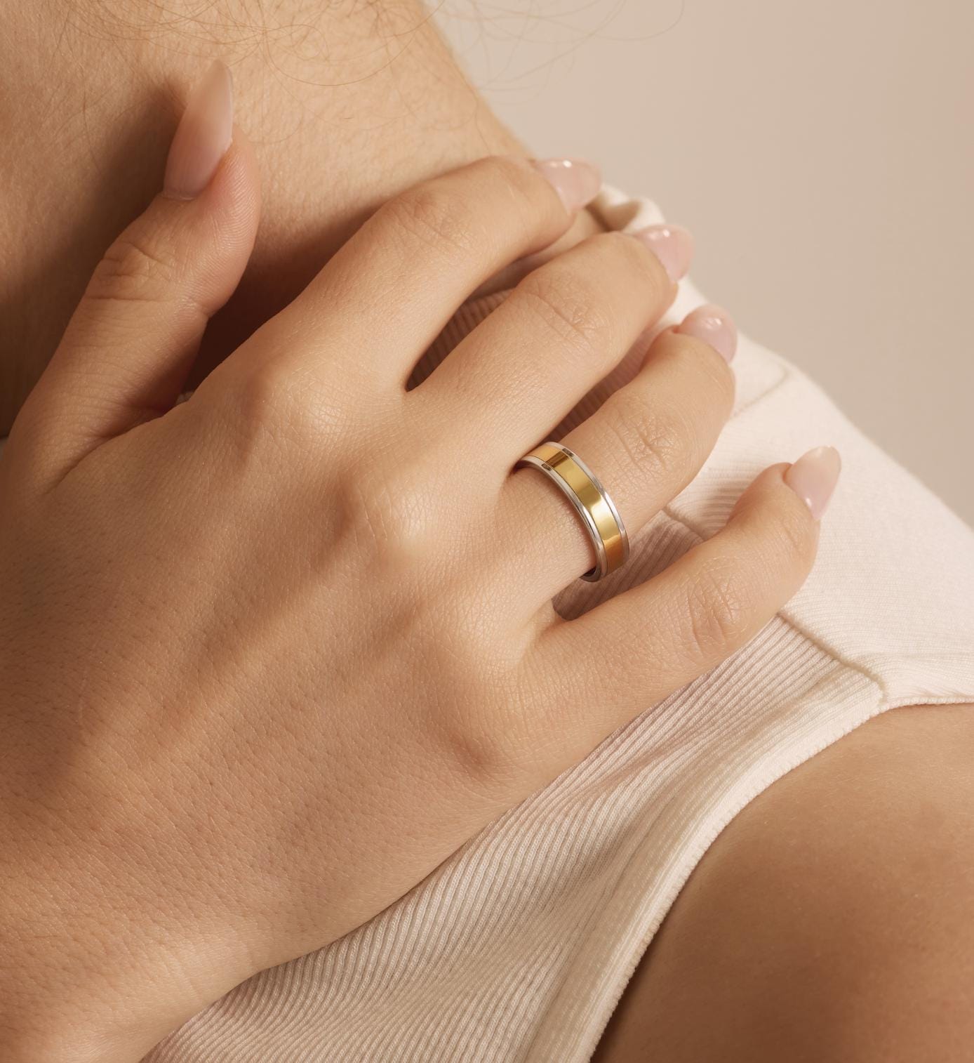 14K Yellow Gold 5MM Two Tone Wedding Band Ring