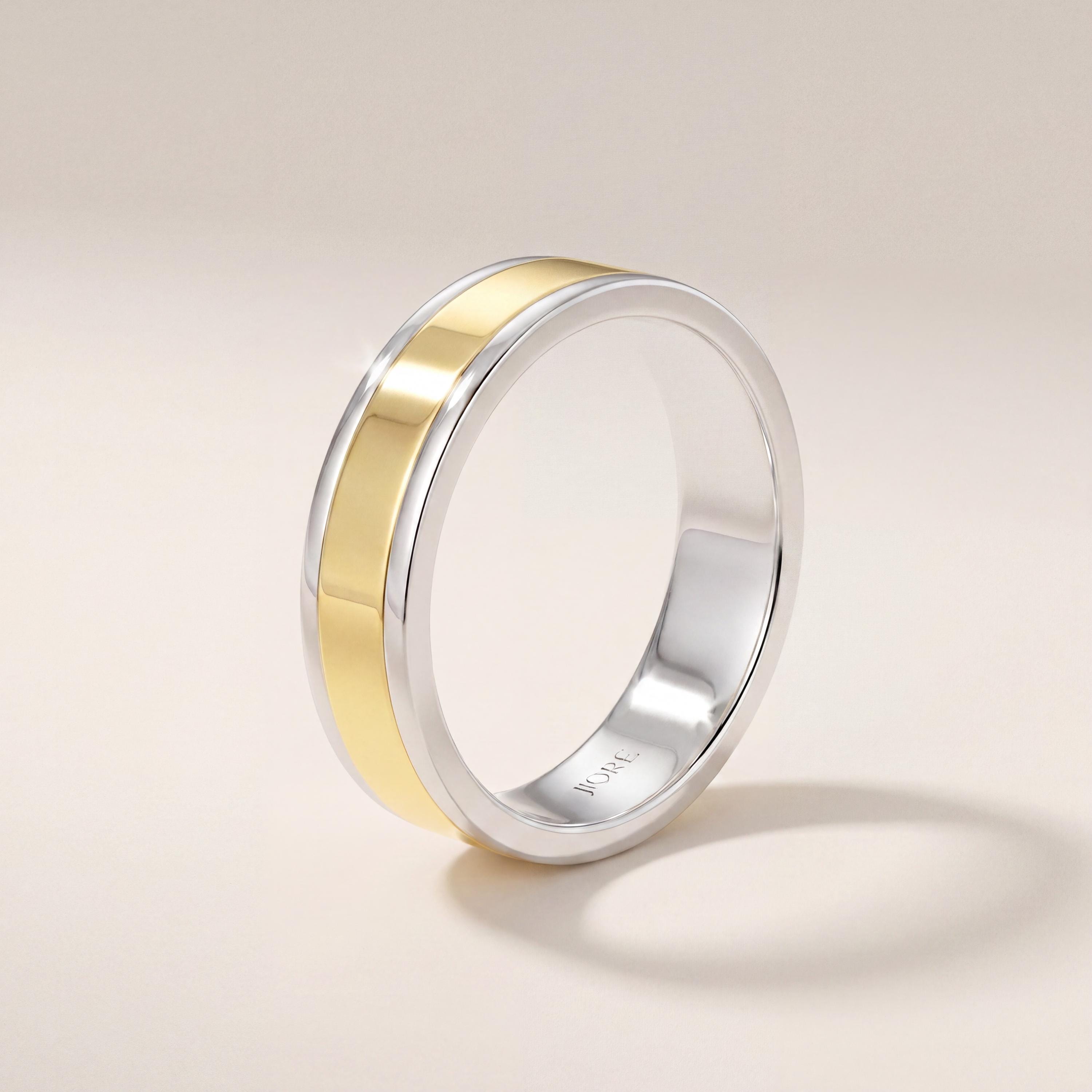 14K Yellow Gold 5MM Two Tone Wedding Band Ring