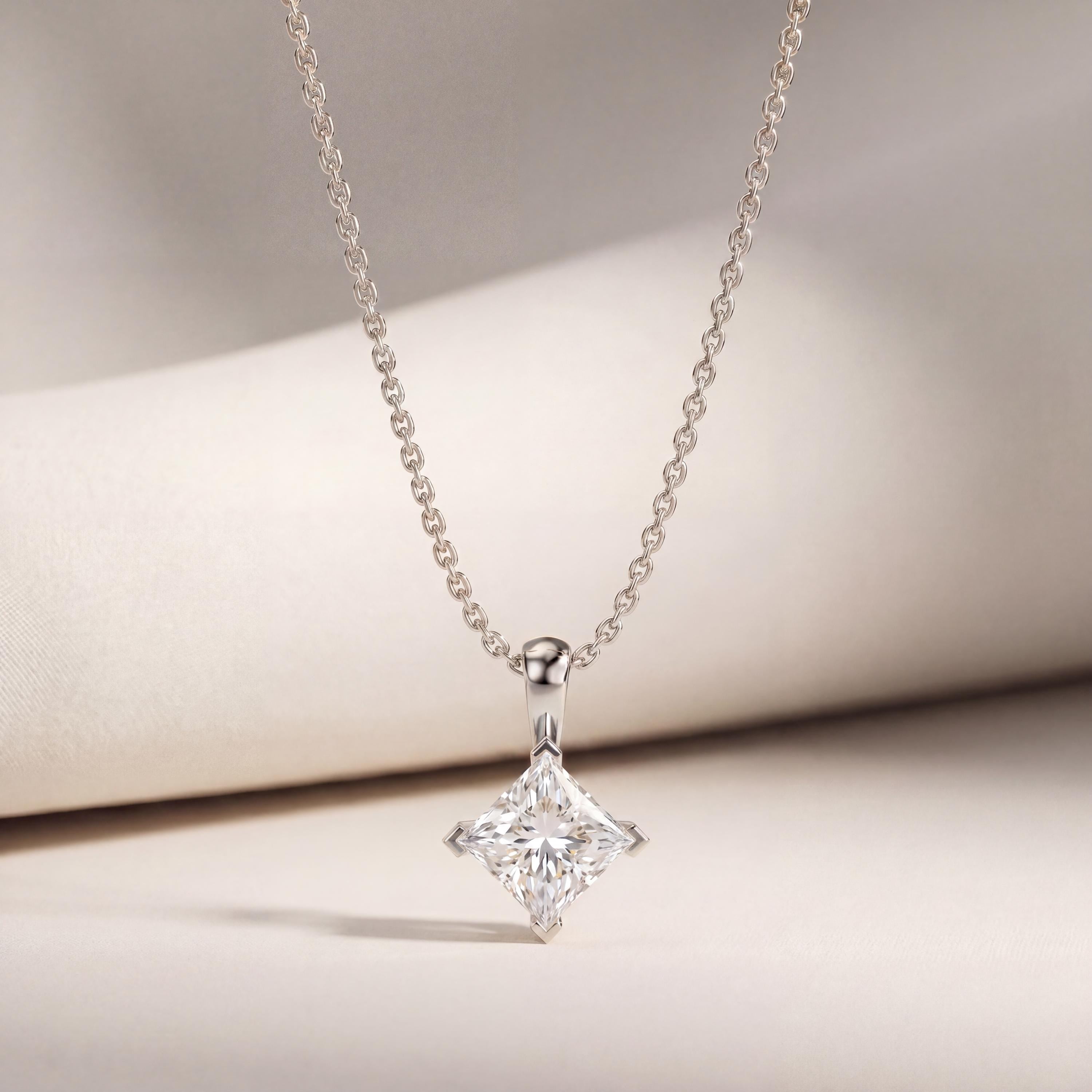 14K Gold Diamond Prong Set Pendant  Elegant Princess Cut Necklace  Dainty Modern Minimalist Gift For Her By JIORE
