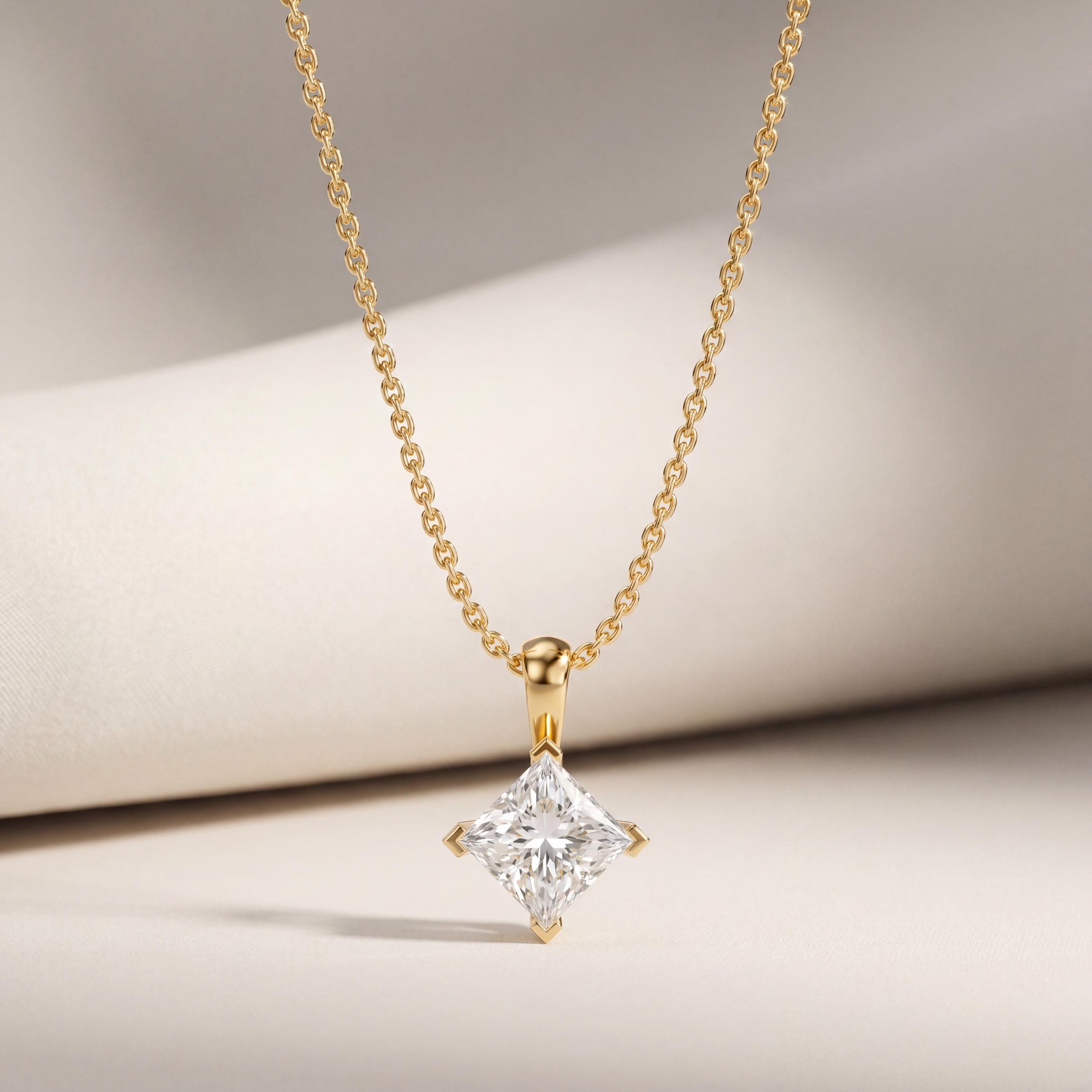 14K Gold Diamond Prong Set Pendant  Elegant Princess Cut Necklace  Dainty Modern Minimalist Gift For Her By JIORE