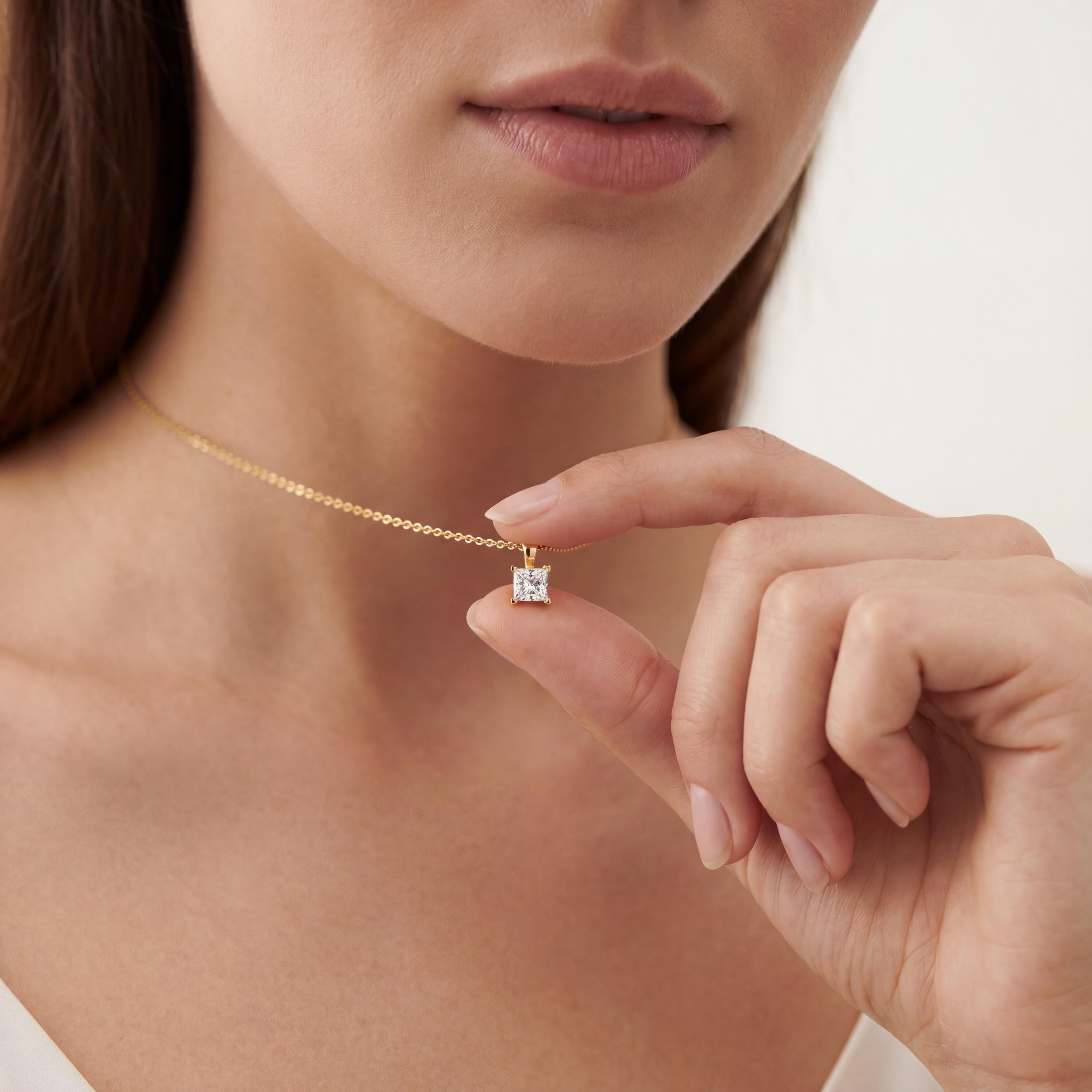 14K Gold Diamond Prong Set Pendant  Elegant Princess Cut Necklace  Dainty Modern Minimalist Gift For Her By JIORE