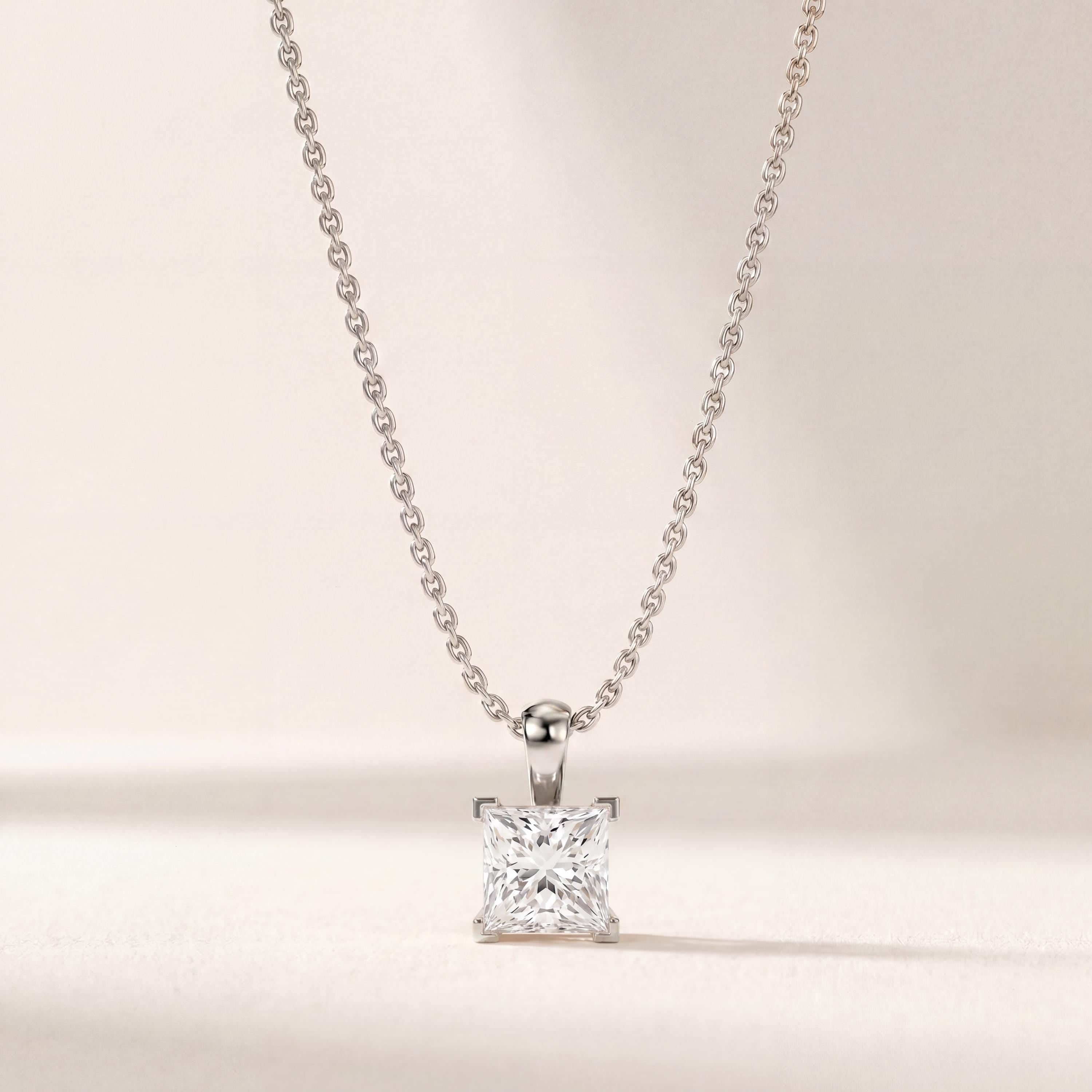 14K Gold Diamond Prong Set Pendant  Elegant Princess Cut Necklace  Dainty Modern Minimalist Gift For Her By JIORE