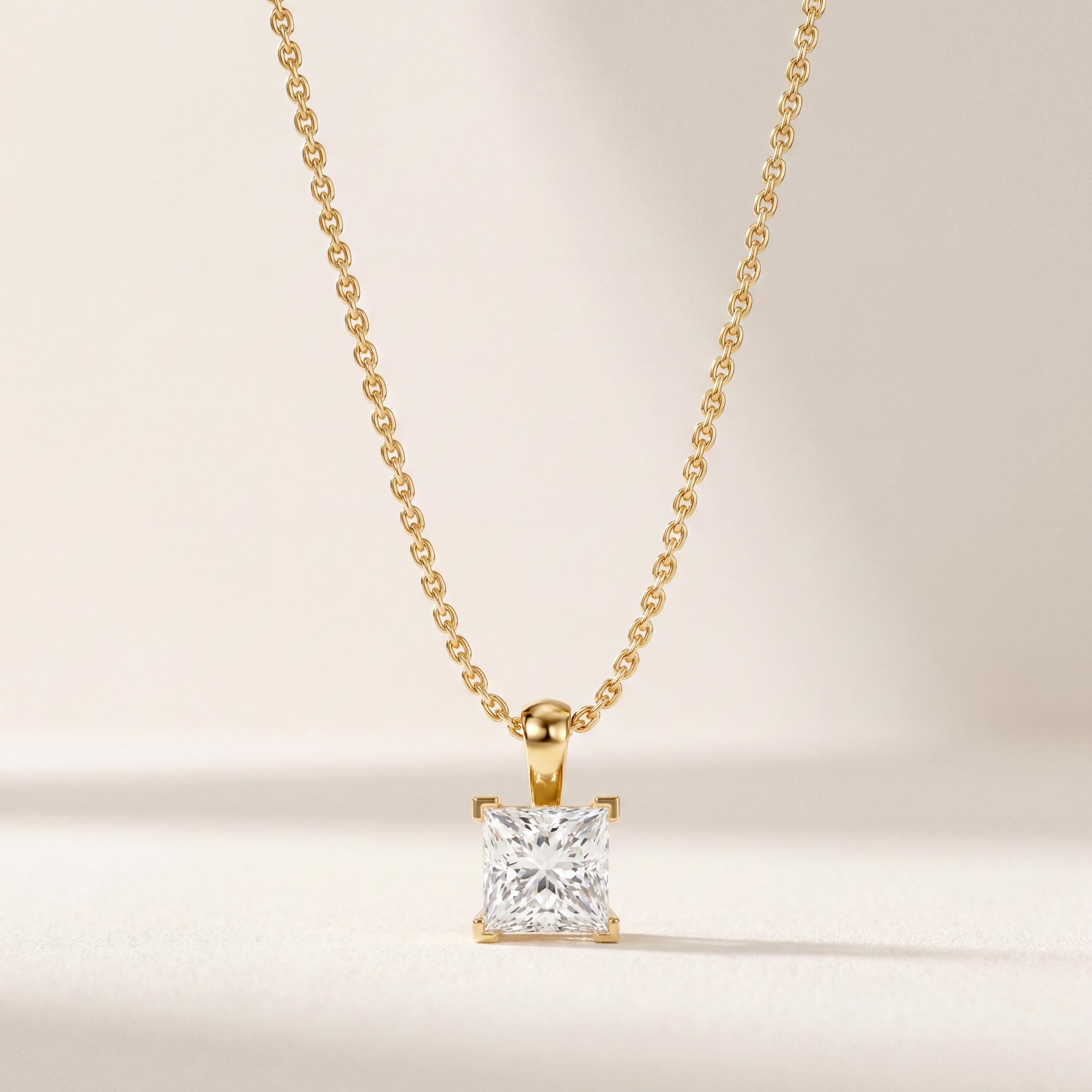 14K Gold Diamond Prong Set Pendant  Elegant Princess Cut Necklace  Dainty Modern Minimalist Gift For Her By JIORE