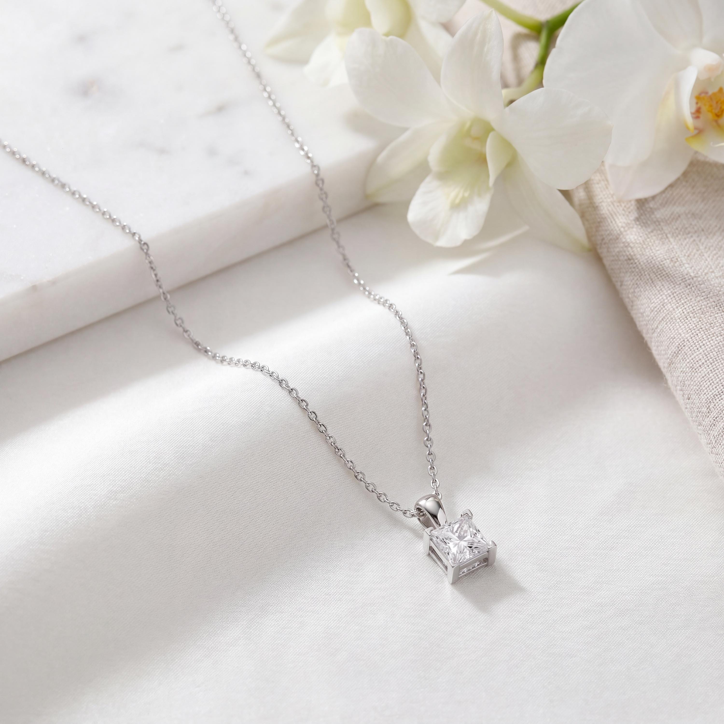 14K Gold Diamond Prong Set Pendant  Elegant Princess Cut Necklace  Dainty Modern Minimalist Gift For Her By JIORE