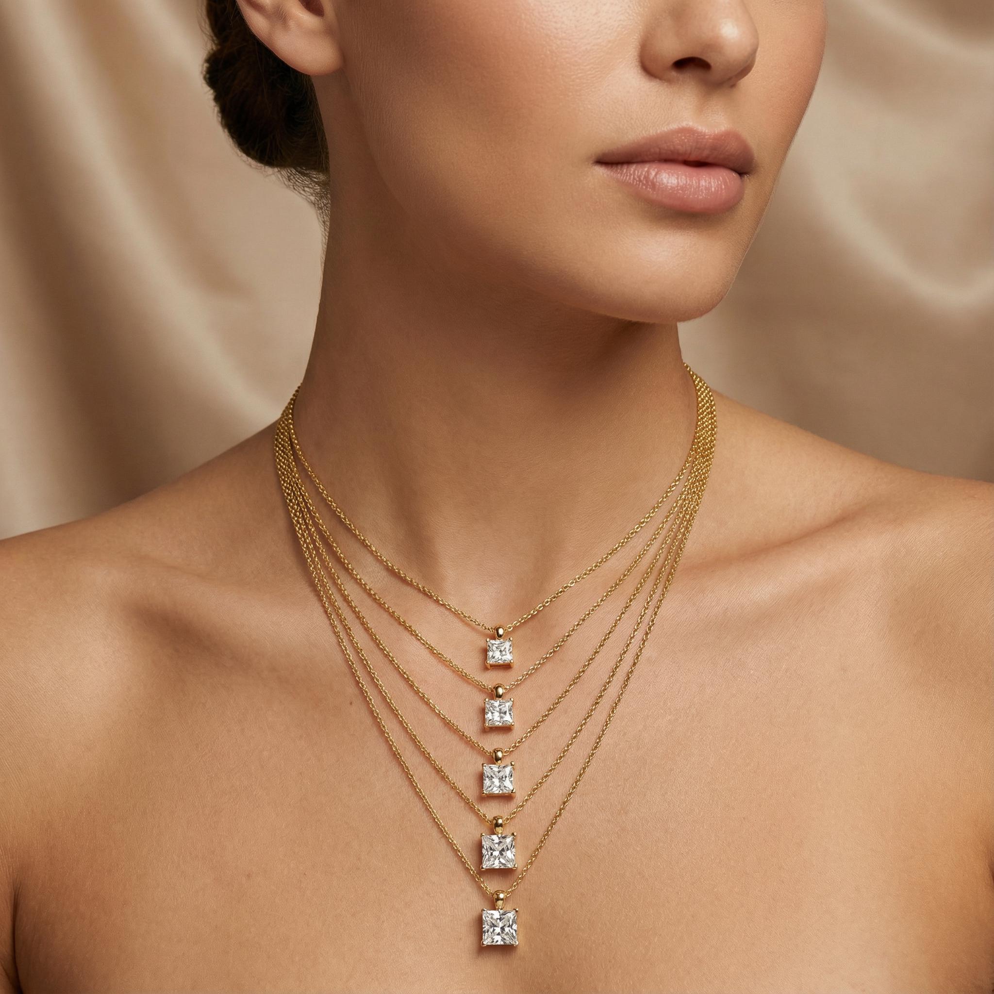 14K Gold Diamond Prong Set Pendant  Elegant Princess Cut Necklace  Dainty Modern Minimalist Gift For Her By JIORE