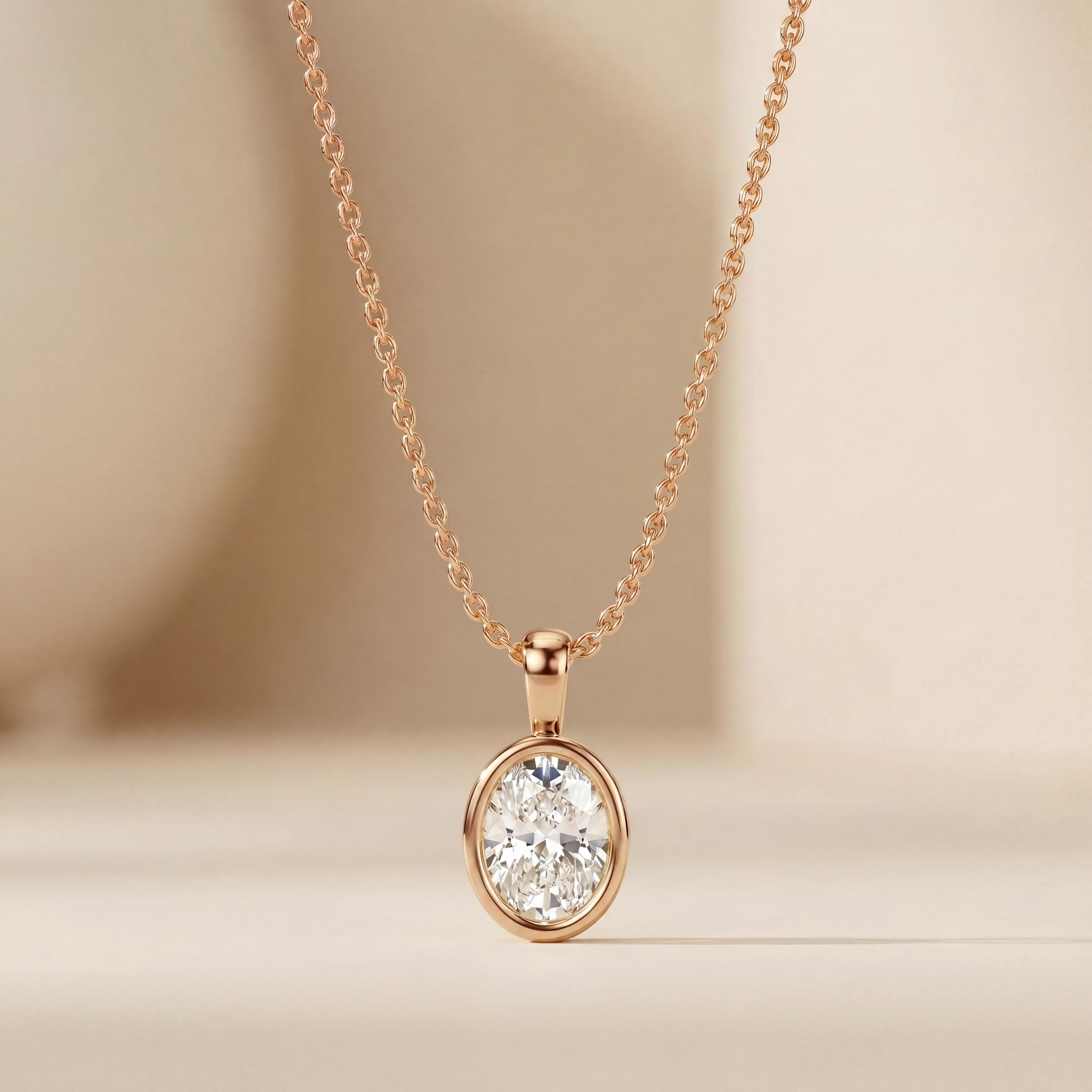 14K Gold Diamond Bezel Pendant  Elegant Oval Cut Necklace  Dainty Modern Minimalist Gift For Her By JIORE