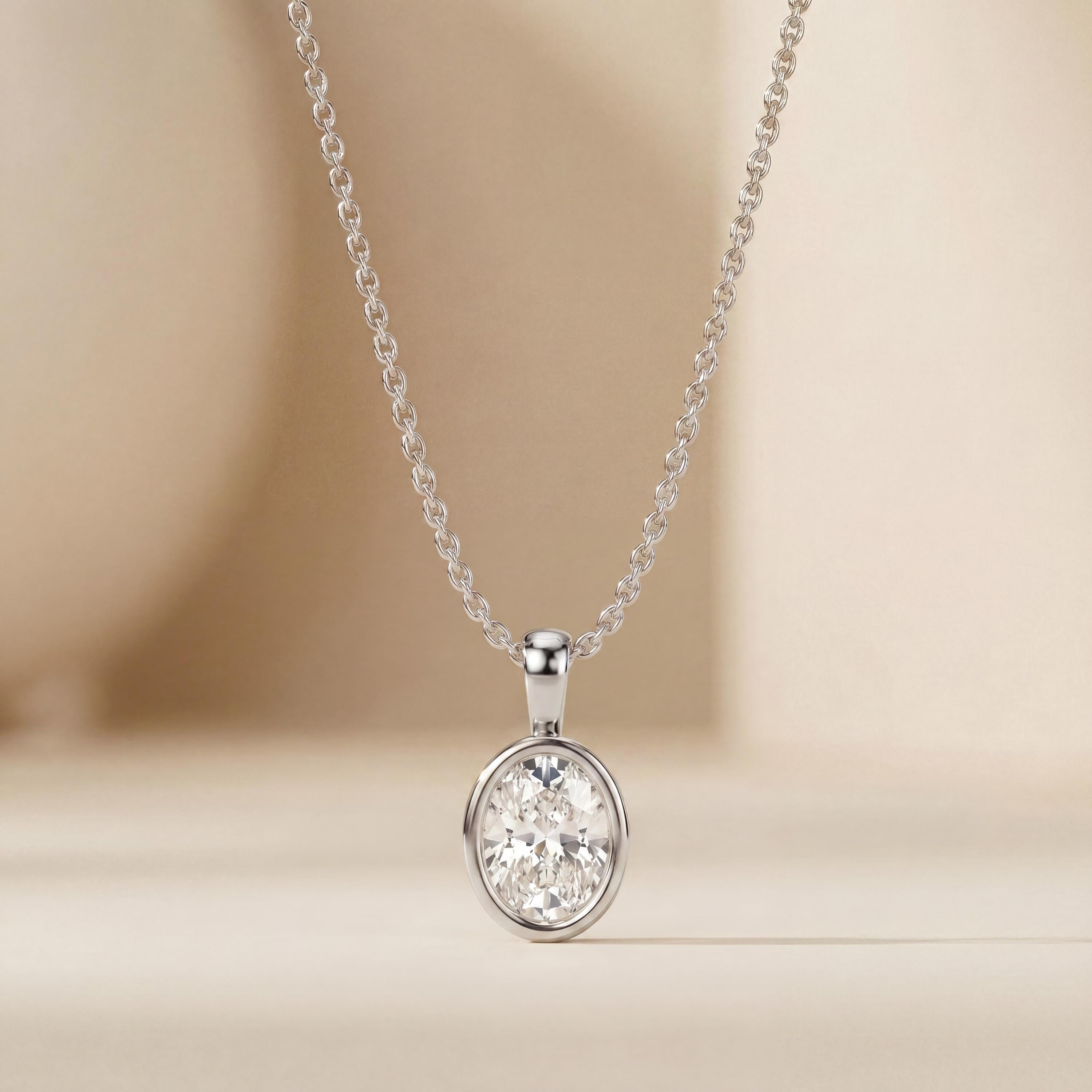 14K Gold Diamond Bezel Pendant  Elegant Oval Cut Necklace  Dainty Modern Minimalist Gift For Her By JIORE