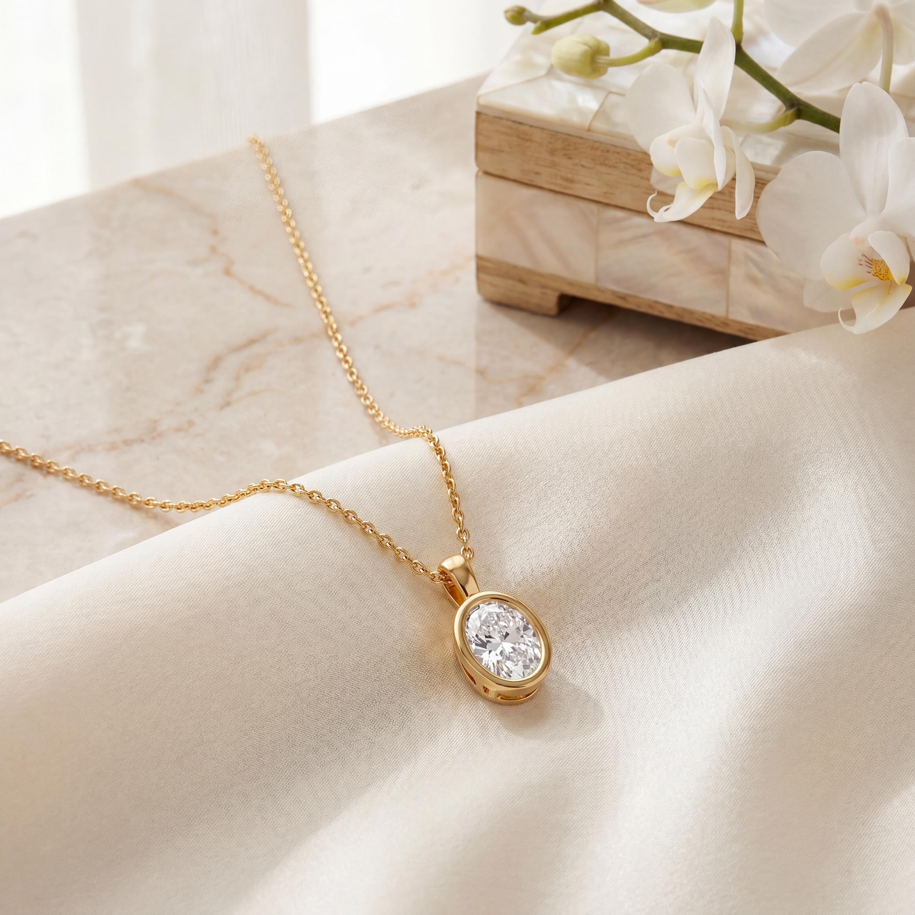 14K Gold Diamond Bezel Pendant  Elegant Oval Cut Necklace  Dainty Modern Minimalist Gift For Her By JIORE