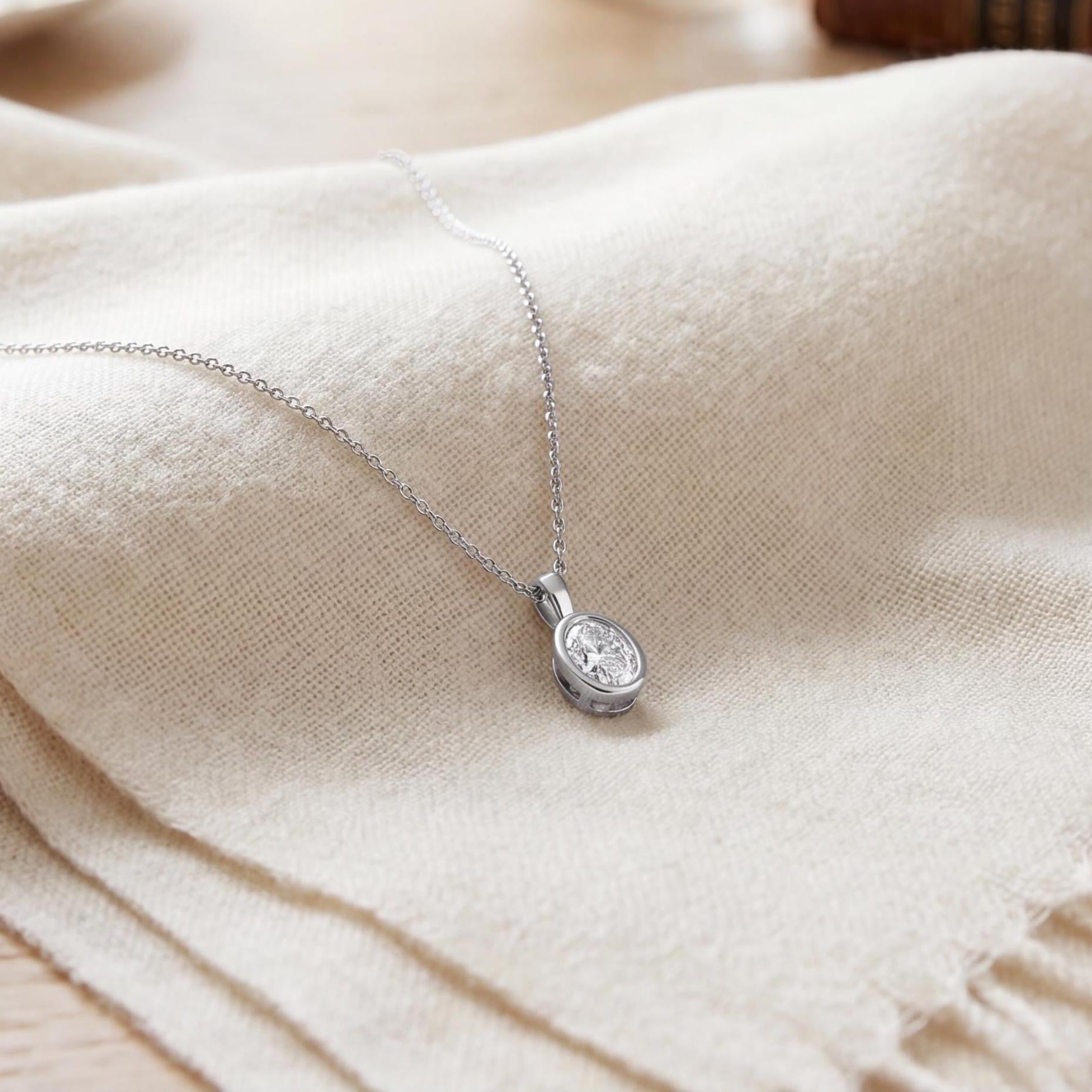 14K Gold Diamond Bezel Pendant  Elegant Oval Cut Necklace  Dainty Modern Minimalist Gift For Her By JIORE