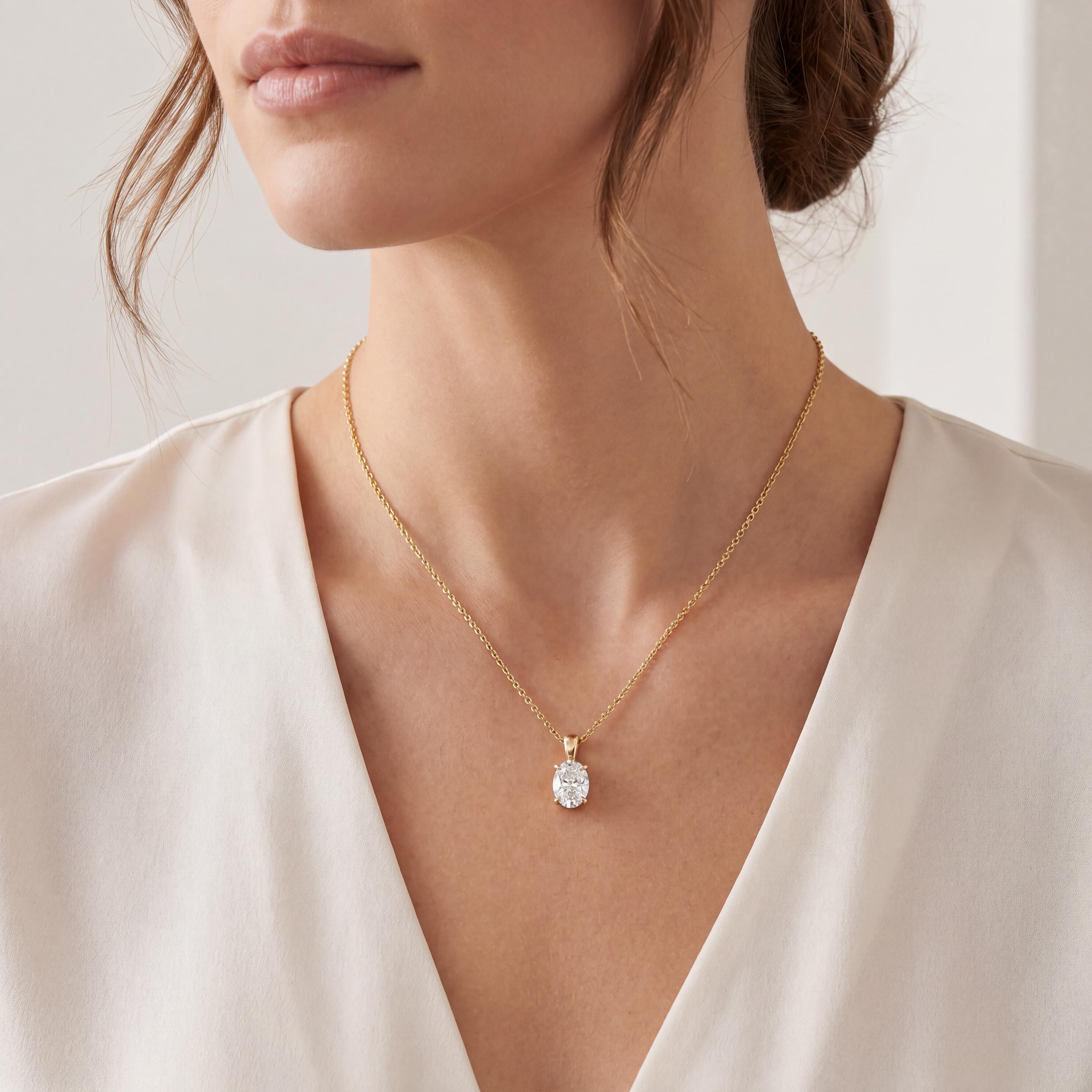 14K Gold Diamond Prong Set Pendant  Elegant Oval Cut Necklace  Dainty Modern Minimalist Gift For Her By JIORE