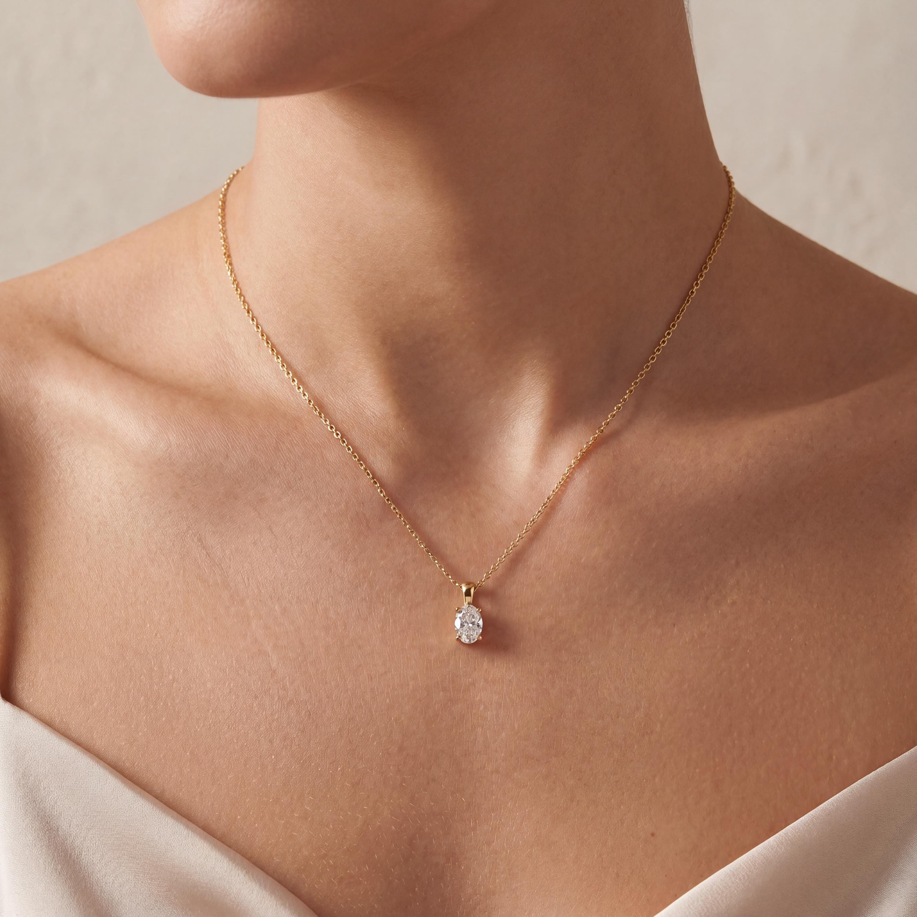 14K Gold Diamond Prong Set Pendant  Elegant Oval Cut Necklace  Dainty Modern Minimalist Gift For Her By JIORE