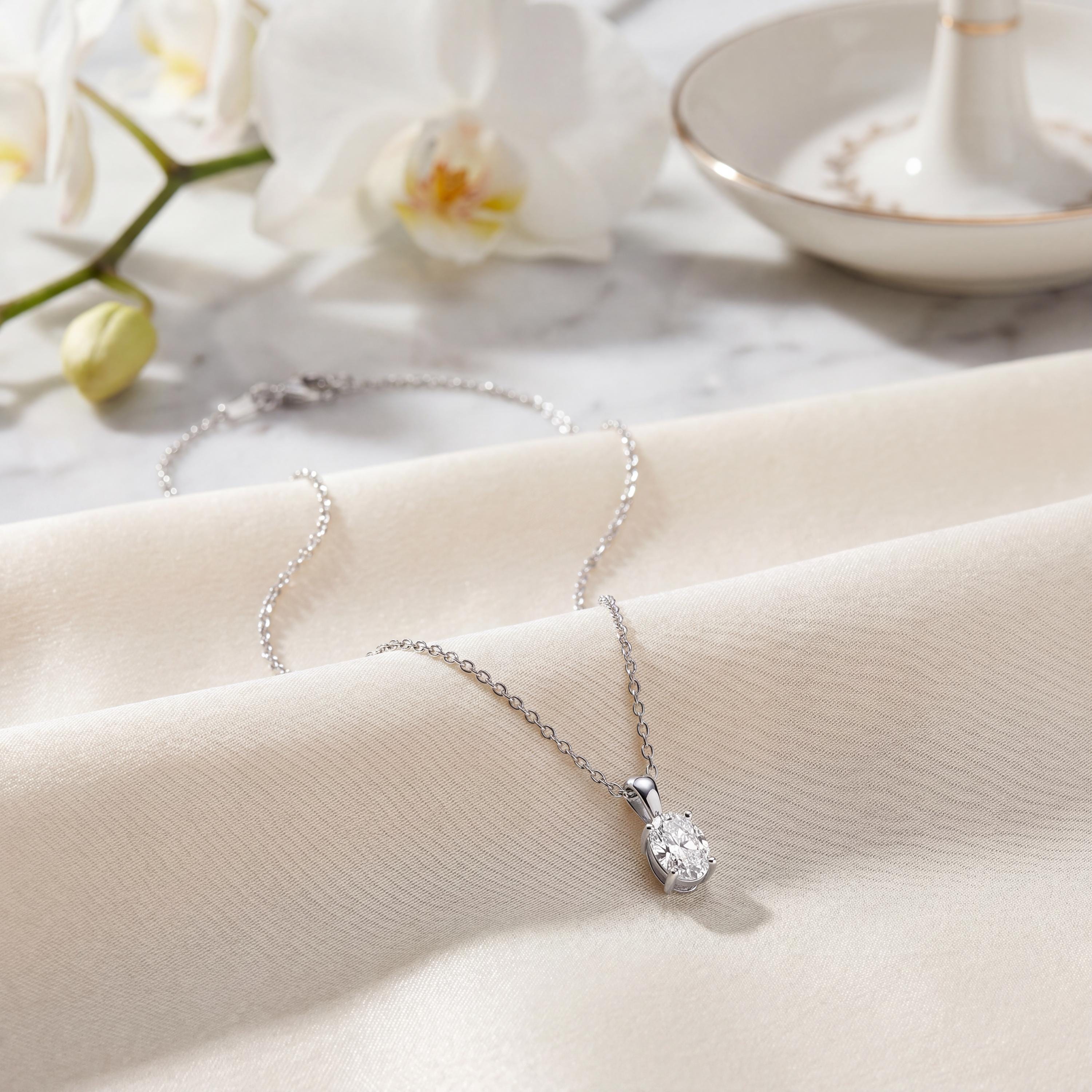 14K Gold Diamond Prong Set Pendant  Elegant Oval Cut Necklace  Dainty Modern Minimalist Gift For Her By JIORE