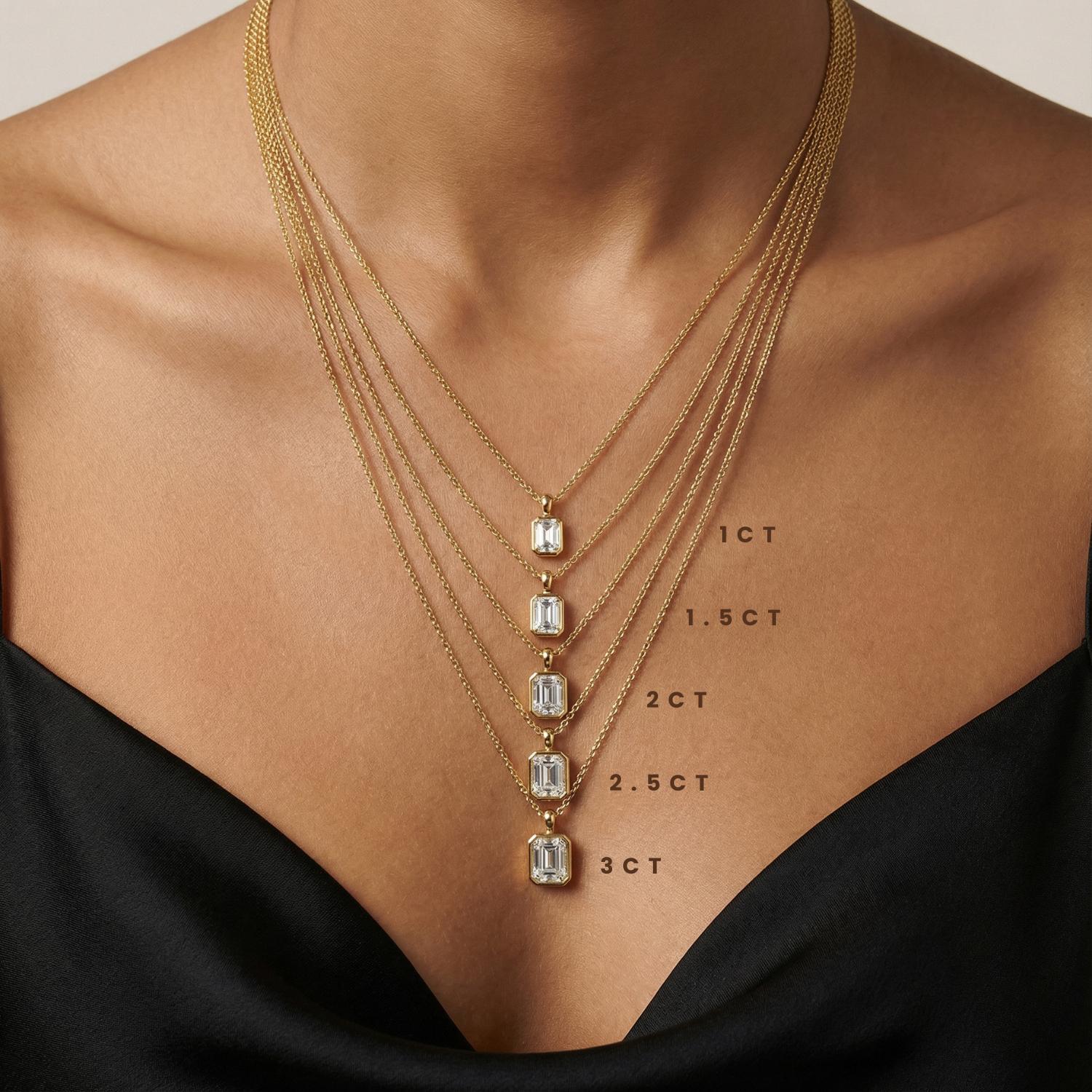 14K Gold Diamond Bezel Pendant  Elegant Emerald Cut Necklace  Dainty Modern Minimalist Gift For Her By JIORE