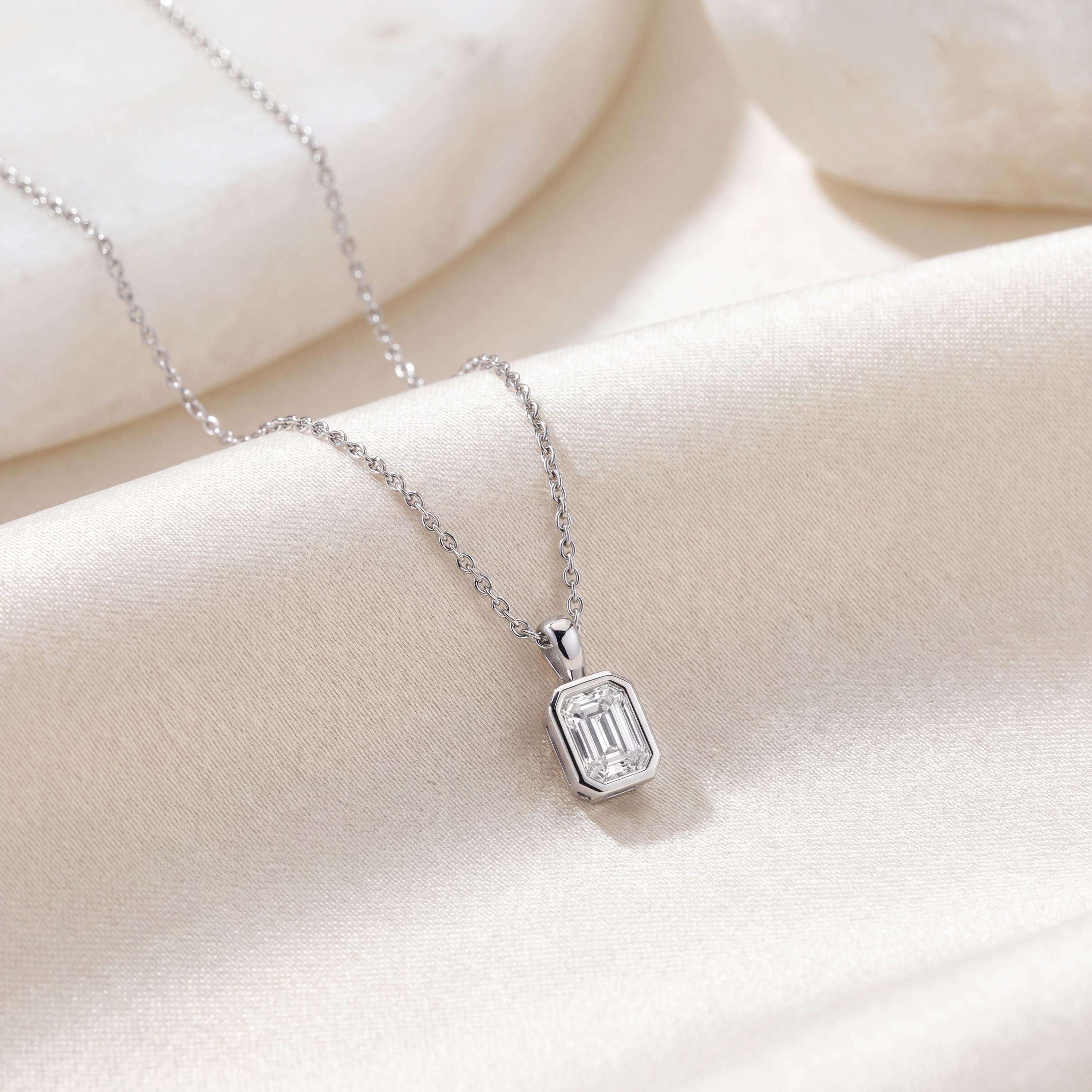 14K Gold Diamond Bezel Pendant  Elegant Emerald Cut Necklace  Dainty Modern Minimalist Gift For Her By JIORE
