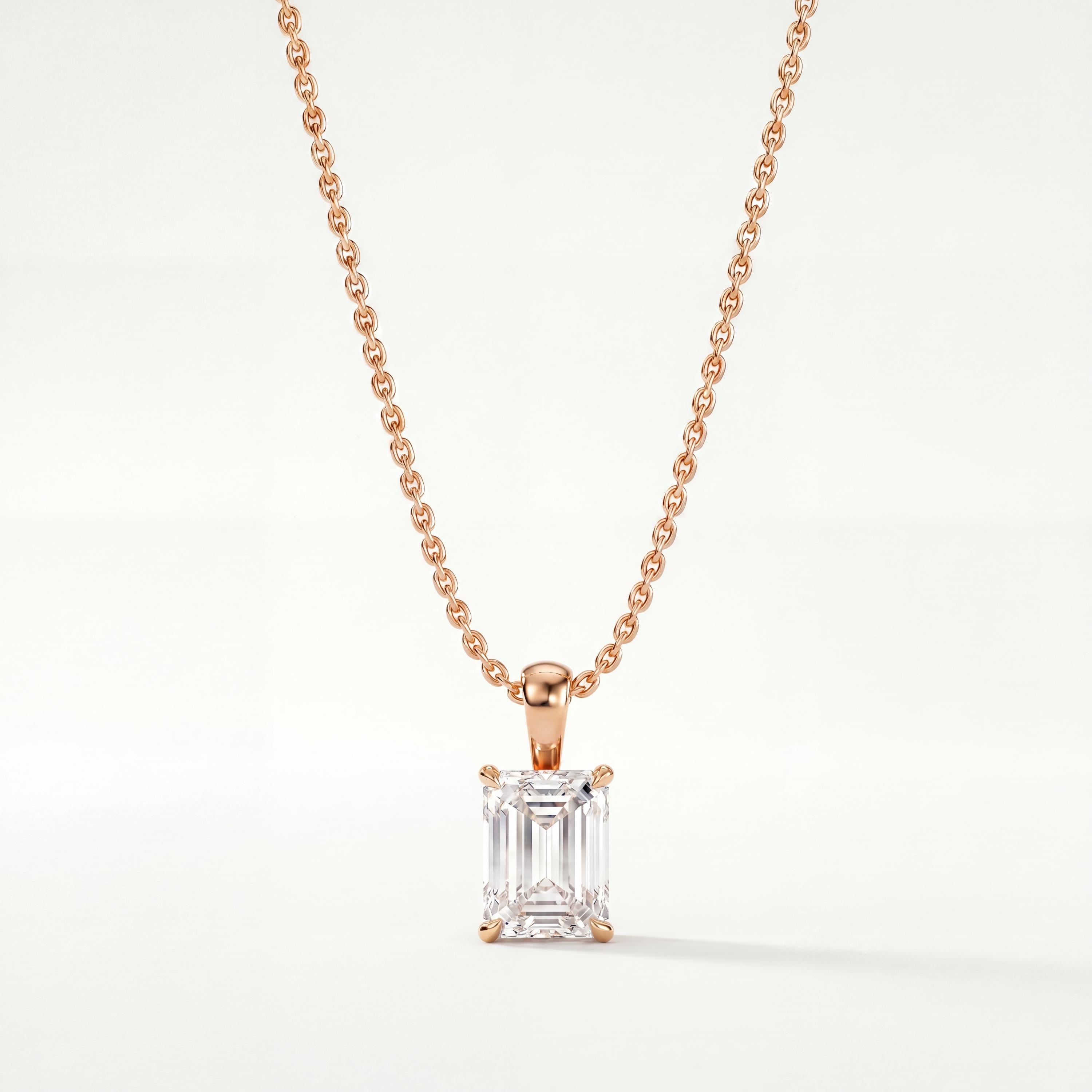 14K Gold Diamond Prong Set Pendant  Elegant Emerald Cut Necklace  Dainty Modern Minimalist Gift For Her By JIORE