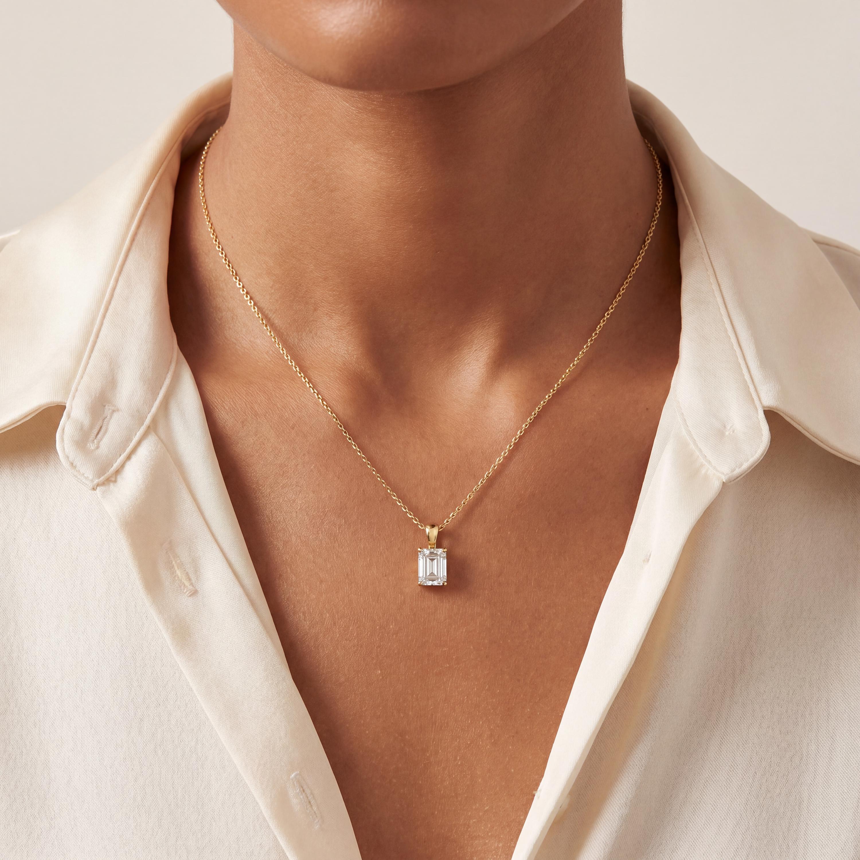 14K Gold Diamond Prong Set Pendant  Elegant Emerald Cut Necklace  Dainty Modern Minimalist Gift For Her By JIORE