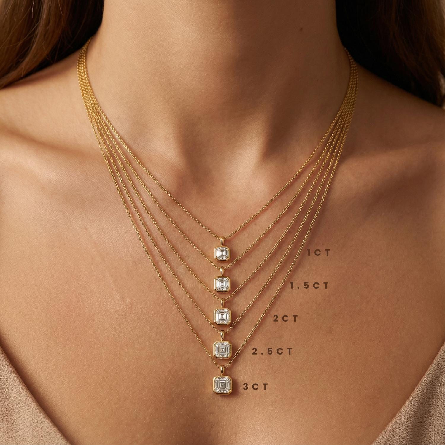 14K Gold Diamond Bezel Set Pendant  Elegant Asscher Cut Necklace  Dainty Modern Minimalist Gift For Her By JIORE