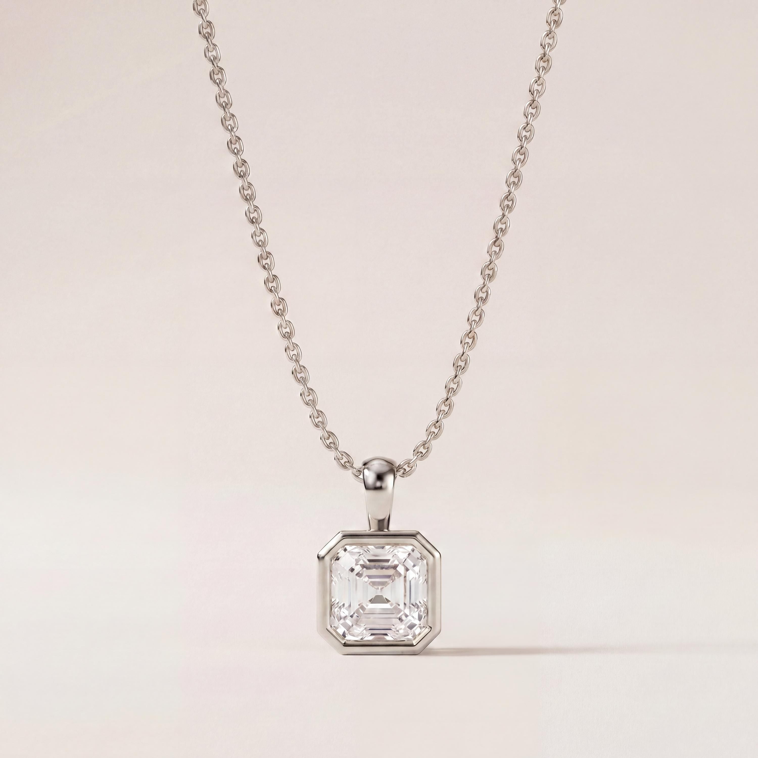 14K Gold Diamond Bezel Set Pendant  Elegant Asscher Cut Necklace  Dainty Modern Minimalist Gift For Her By JIORE