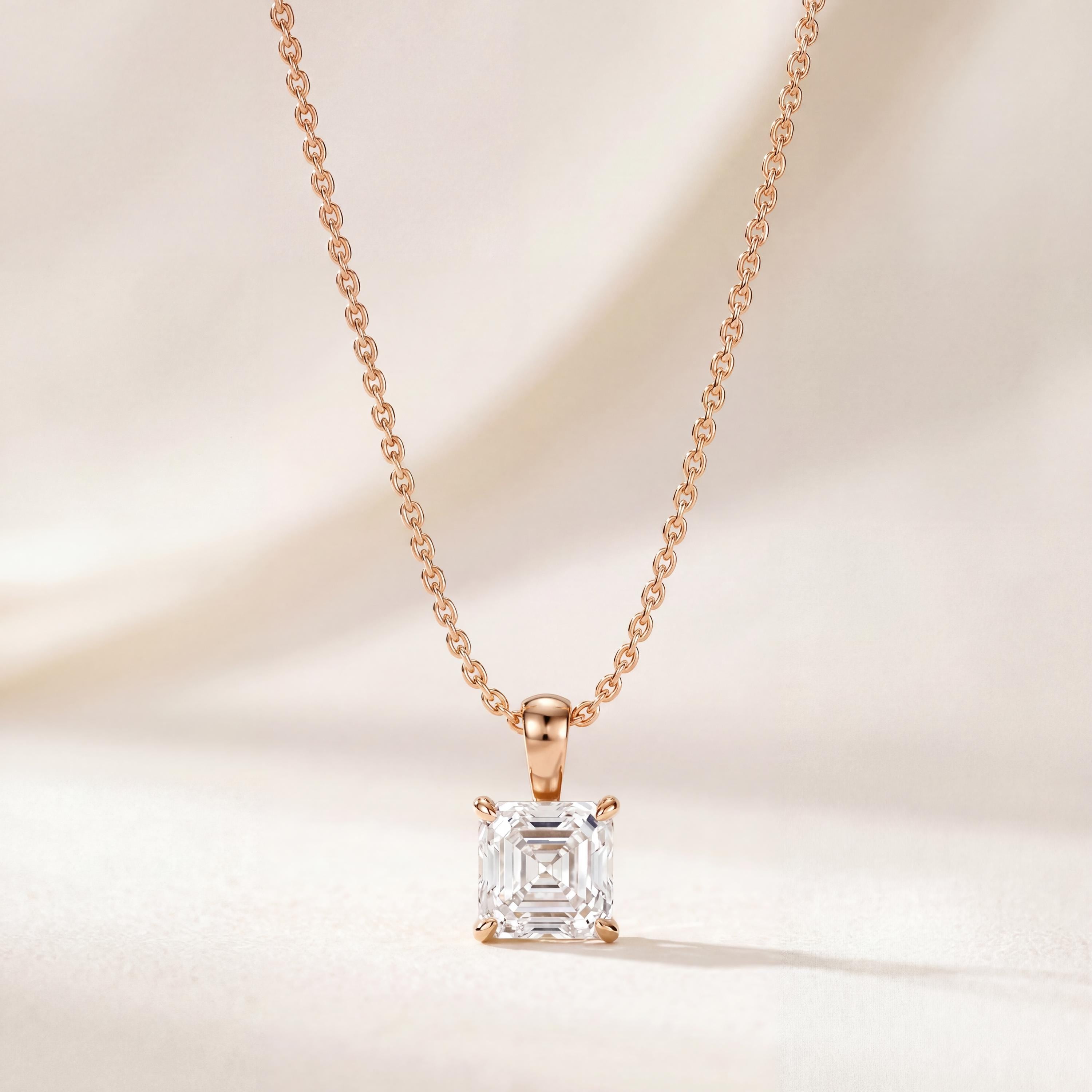 14K Gold Diamond Prong Set Pendant  Elegant Asscher Cut Necklace  Dainty Modern Minimalist Gift For Her By JIORE
