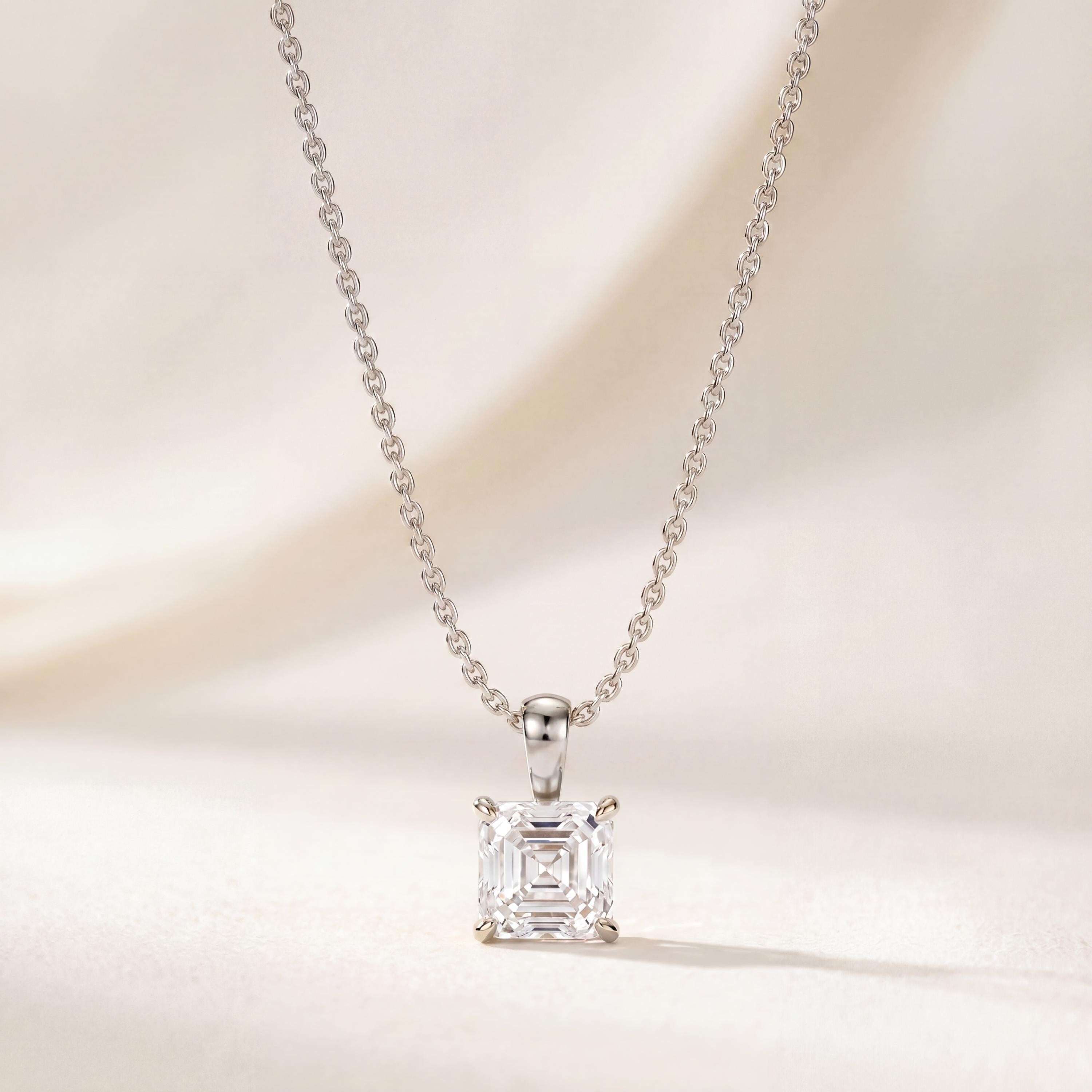 14K Gold Diamond Prong Set Pendant  Elegant Asscher Cut Necklace  Dainty Modern Minimalist Gift For Her By JIORE