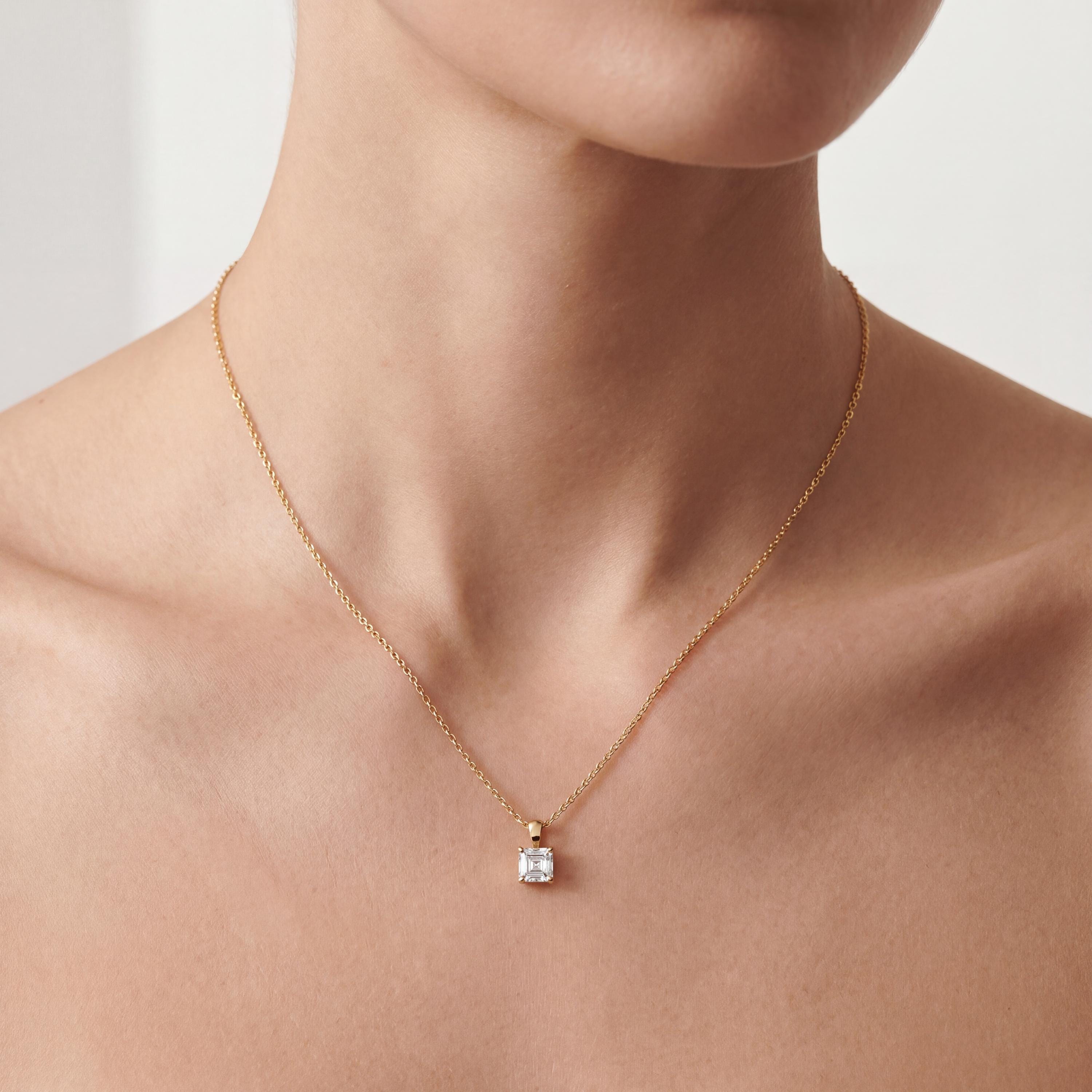 14K Gold Diamond Prong Set Pendant  Elegant Asscher Cut Necklace  Dainty Modern Minimalist Gift For Her By JIORE