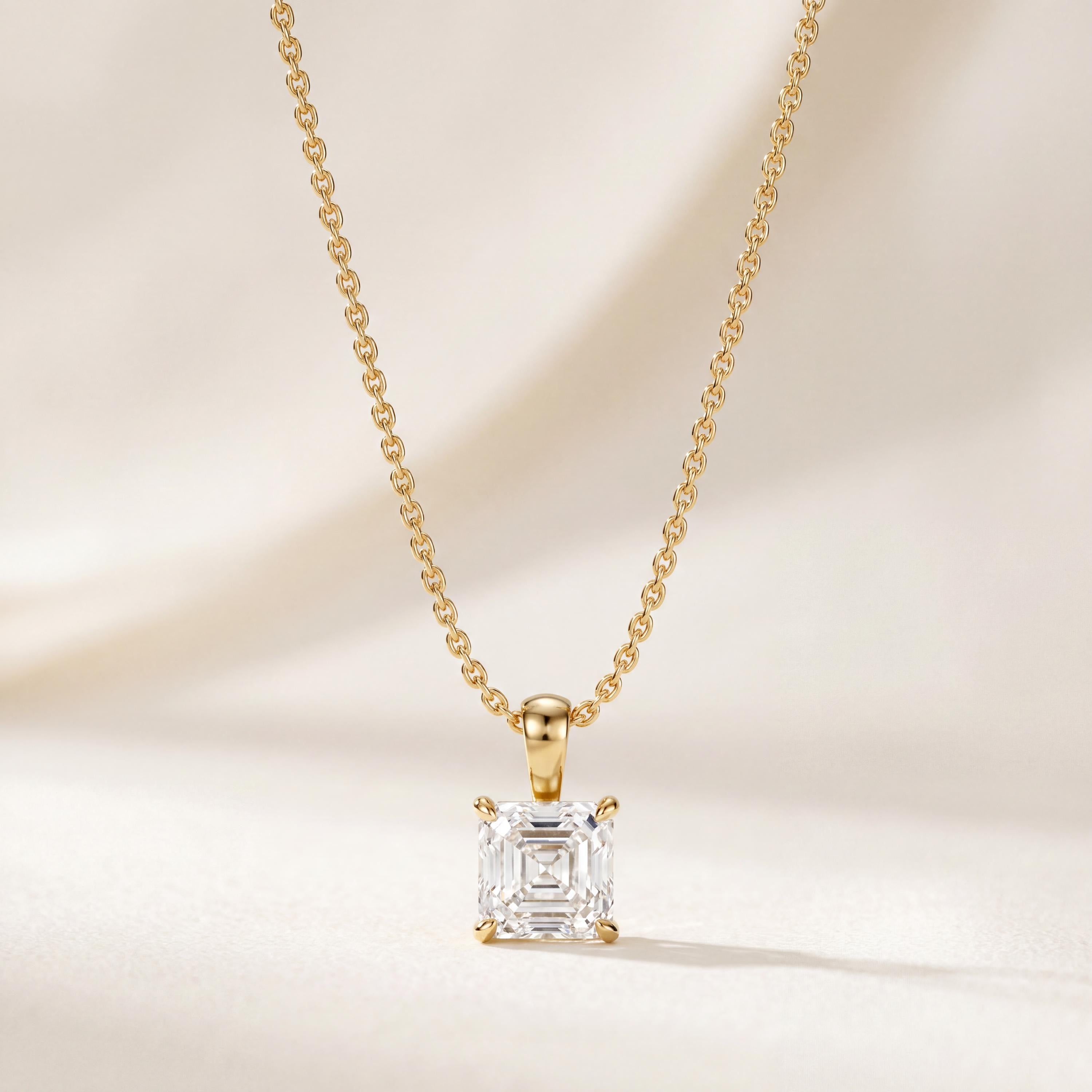 14K Gold Diamond Prong Set Pendant  Elegant Asscher Cut Necklace  Dainty Modern Minimalist Gift For Her By JIORE