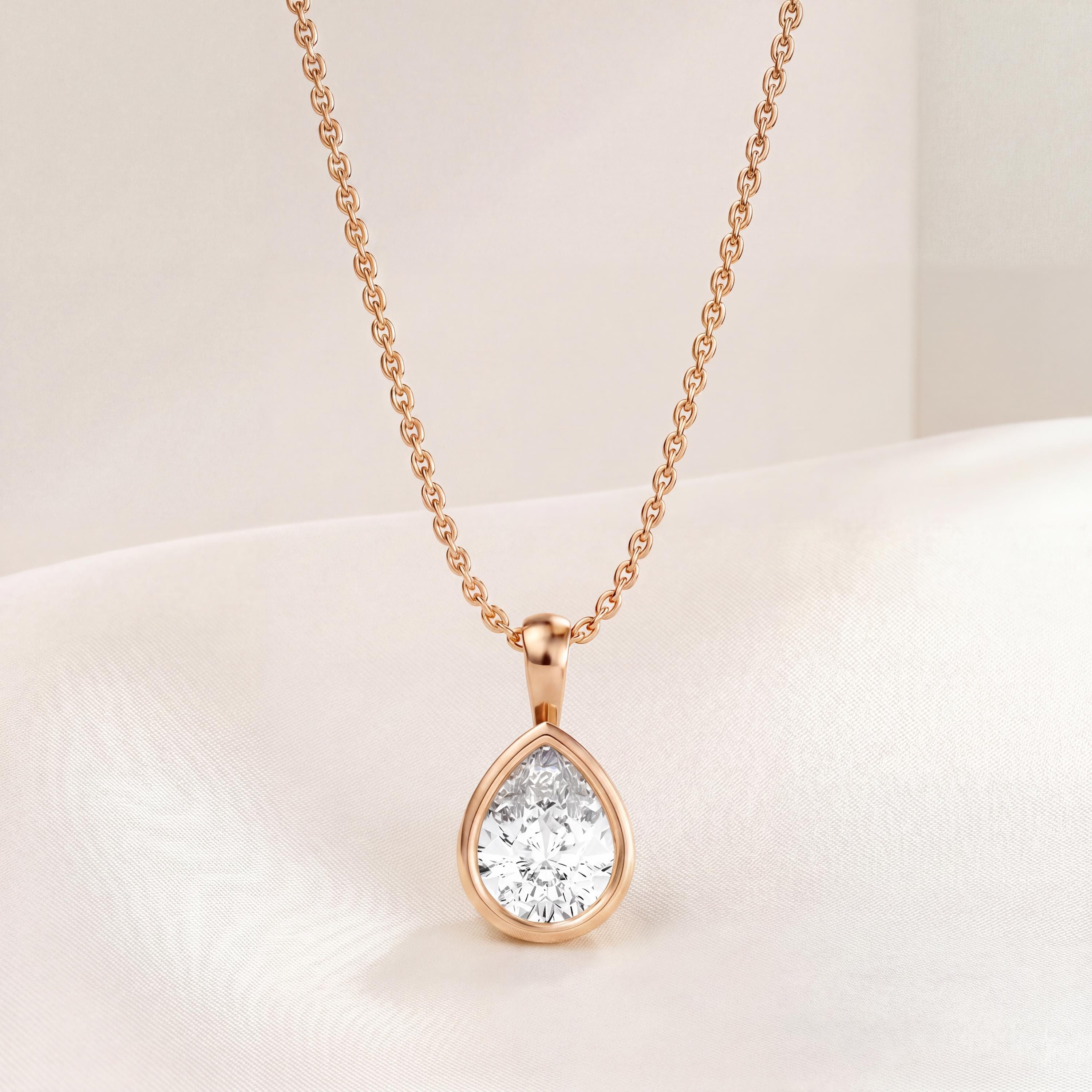 14K Gold Diamond Bezel Pendant  Elegant Pear Shape Tear Drop Necklace  Dainty Modern Minimalist Gift For Her By JIORE