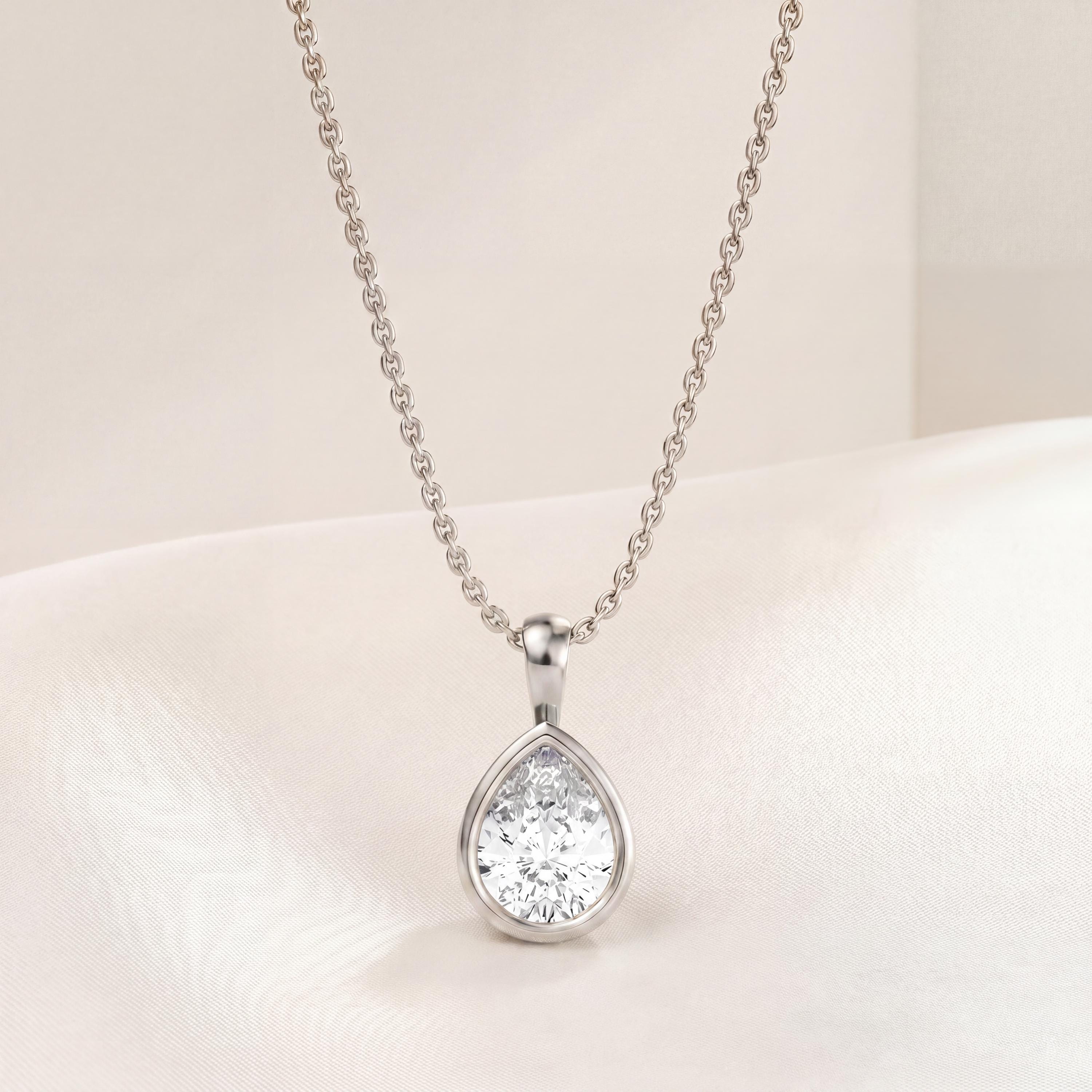 14K Gold Diamond Bezel Pendant  Elegant Pear Shape Tear Drop Necklace  Dainty Modern Minimalist Gift For Her By JIORE