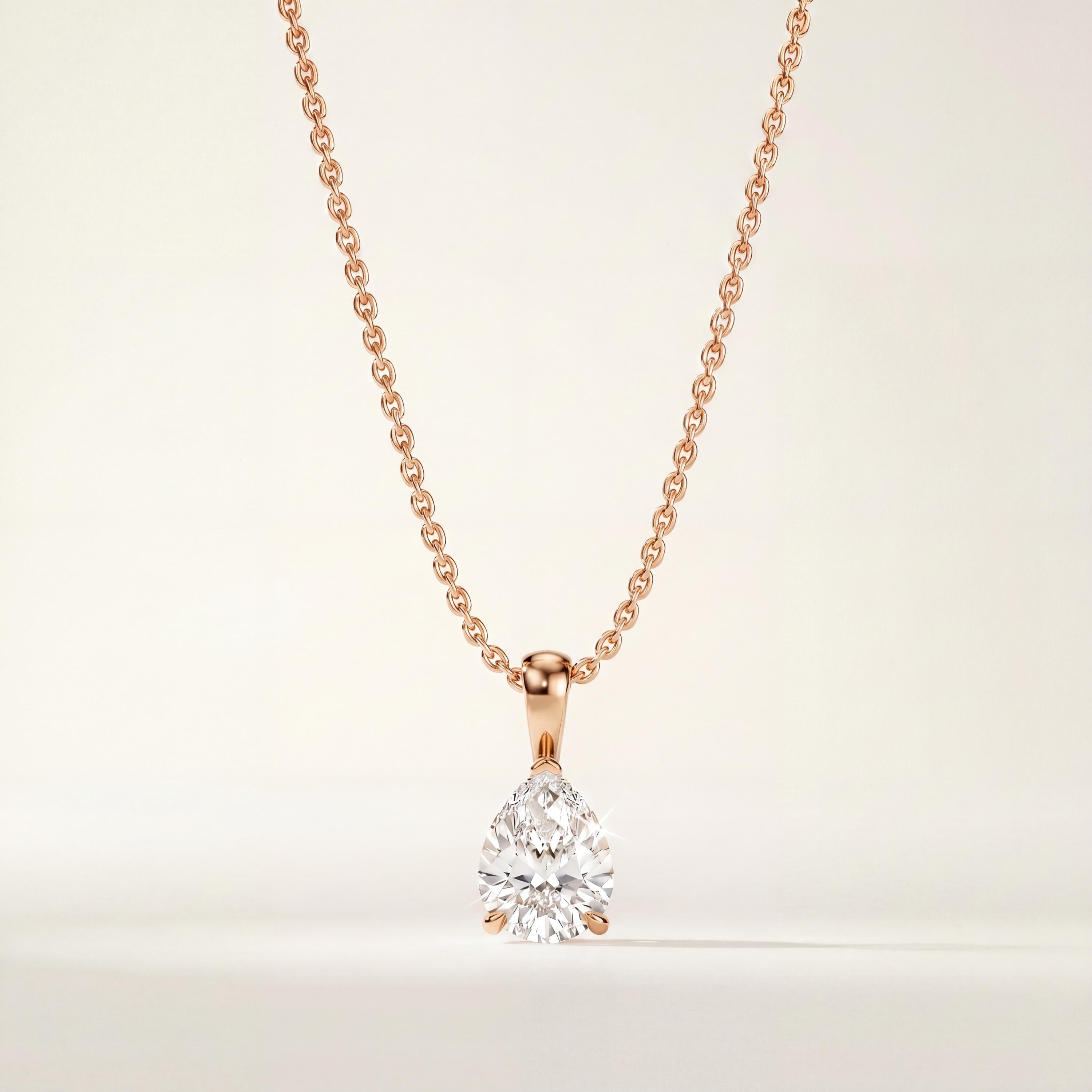 14K Gold Diamond Prong Set Pendant  Elegant Pear Shape Tear Drop Necklace  Dainty Modern Minimalist Gift For Her By JIORE