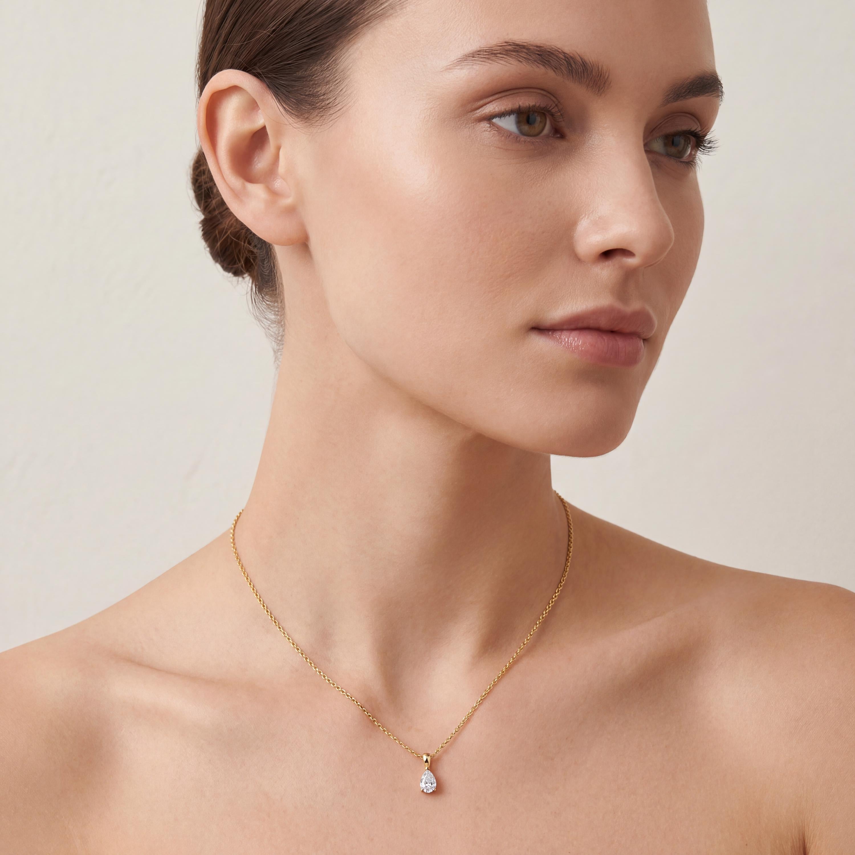 14K Gold Diamond Prong Set Pendant  Elegant Pear Shape Tear Drop Necklace  Dainty Modern Minimalist Gift For Her By JIORE