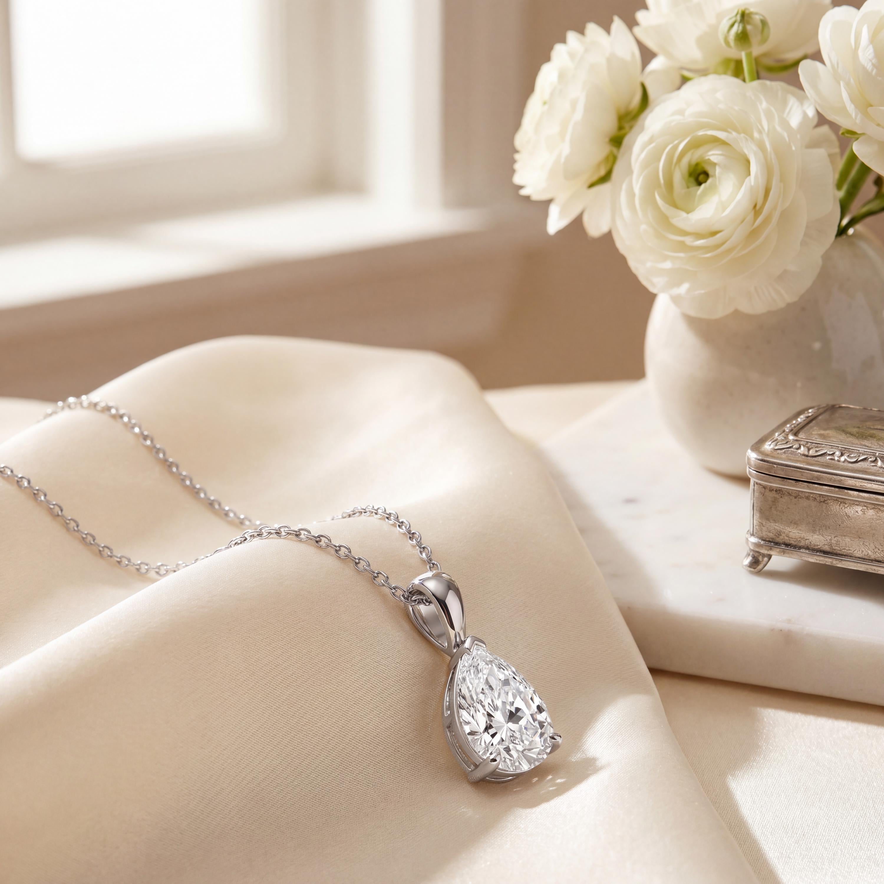 14K Gold Diamond Prong Set Pendant  Elegant Pear Shape Tear Drop Necklace  Dainty Modern Minimalist Gift For Her By JIORE
