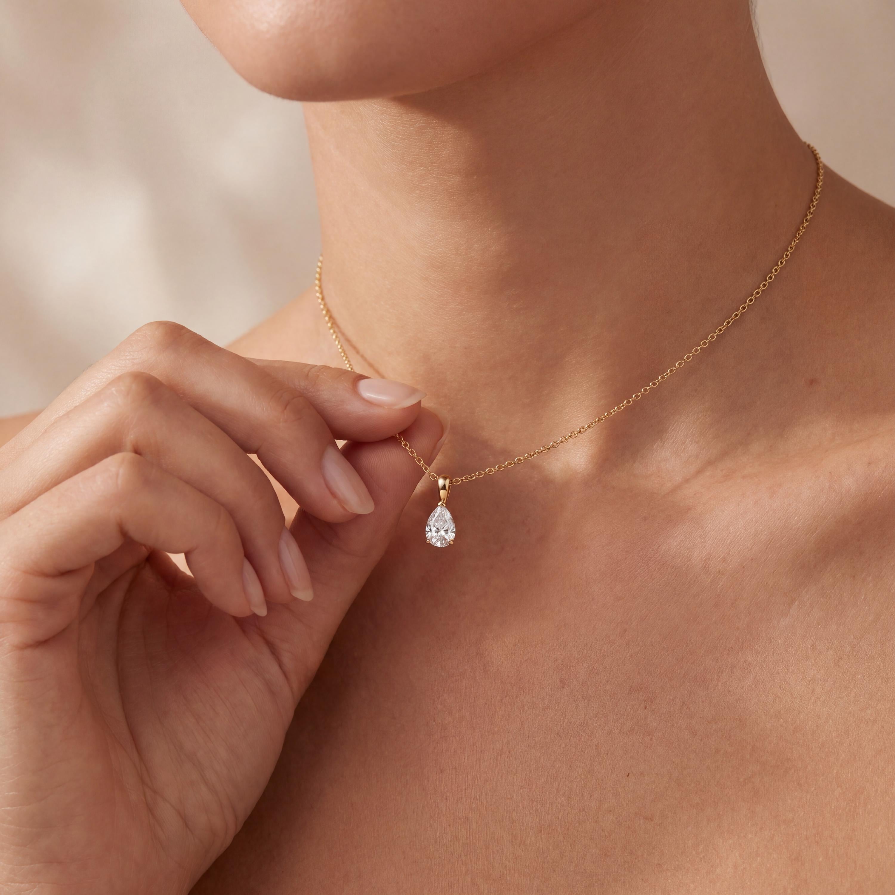 14K Gold Diamond Prong Set Pendant  Elegant Pear Shape Tear Drop Necklace  Dainty Modern Minimalist Gift For Her By JIORE