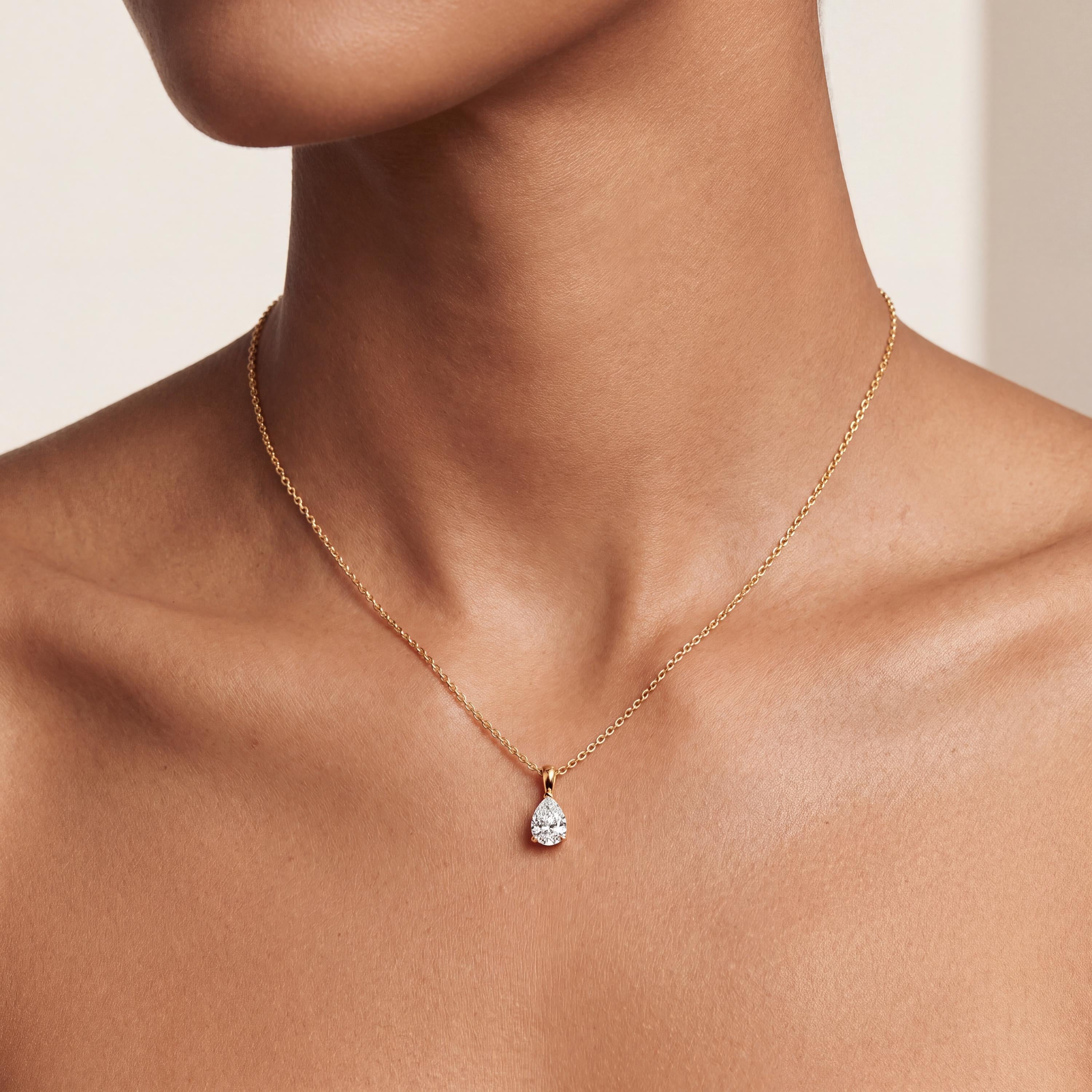 14K Gold Diamond Prong Set Pendant  Elegant Pear Shape Tear Drop Necklace  Dainty Modern Minimalist Gift For Her By JIORE
