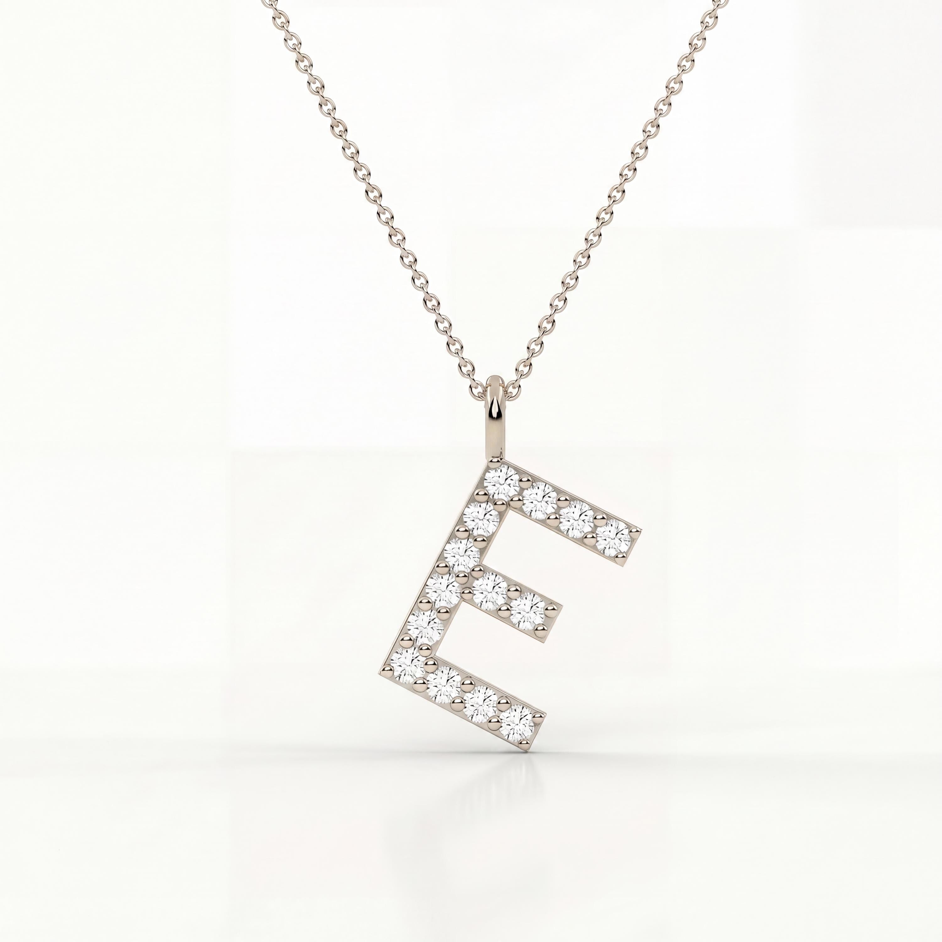 Round Diamond Pave 14K Dainty Solid Gold Initial Letter Necklace Pendant