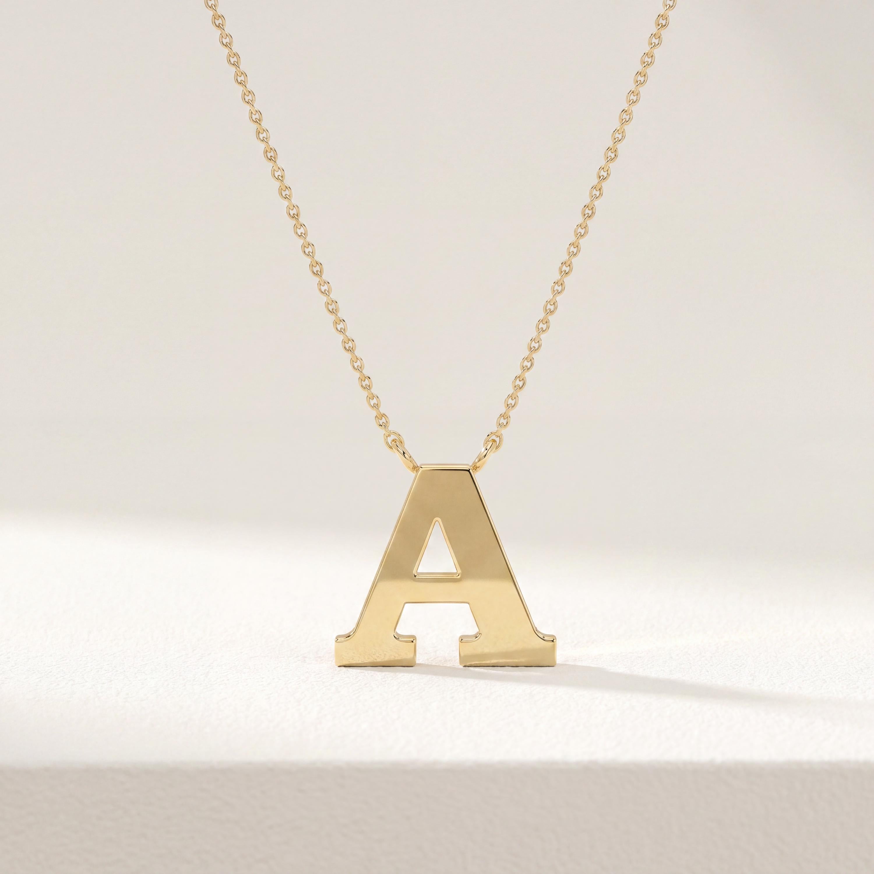 Personalized 14K Dainty Solid Gold Initial Letter Necklace Pendant