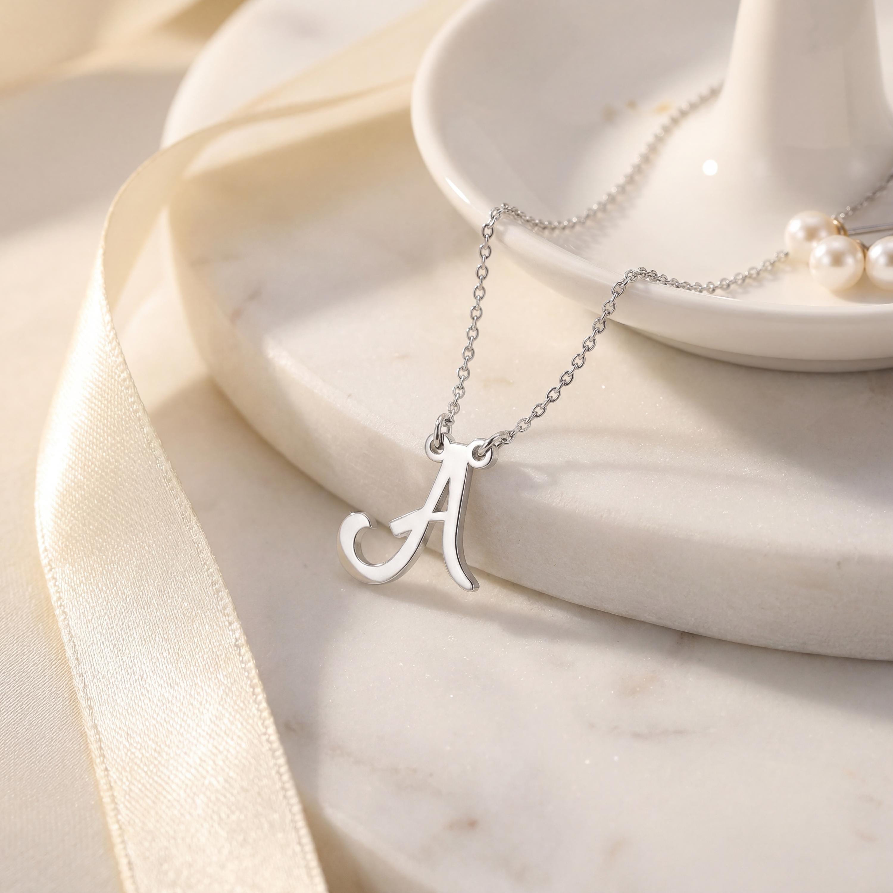Personalized Script 14K Dainty Solid Gold Initial Letter Necklace Pendant