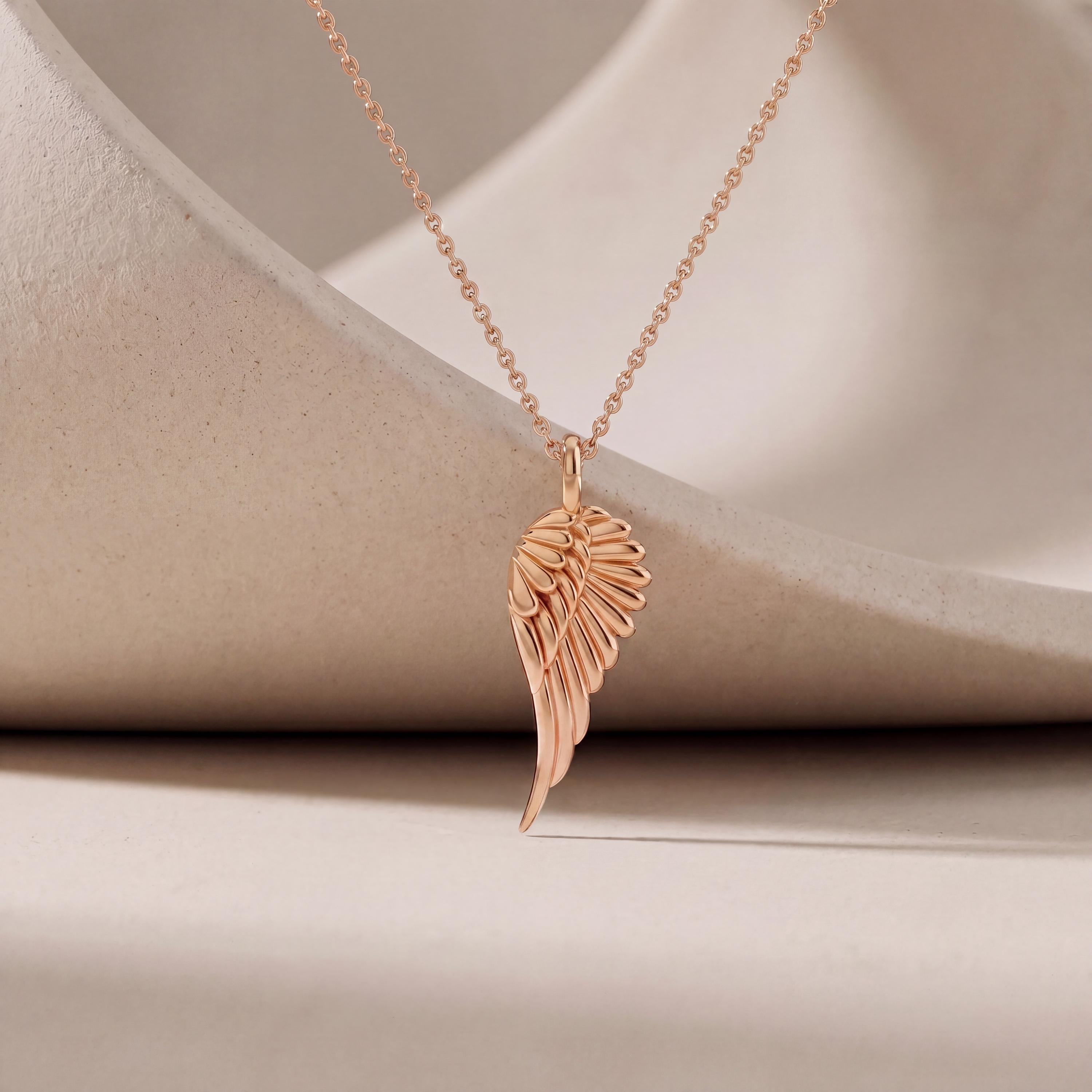 Dainty Angel Wing 14K Solid Gold Pendant Necklace