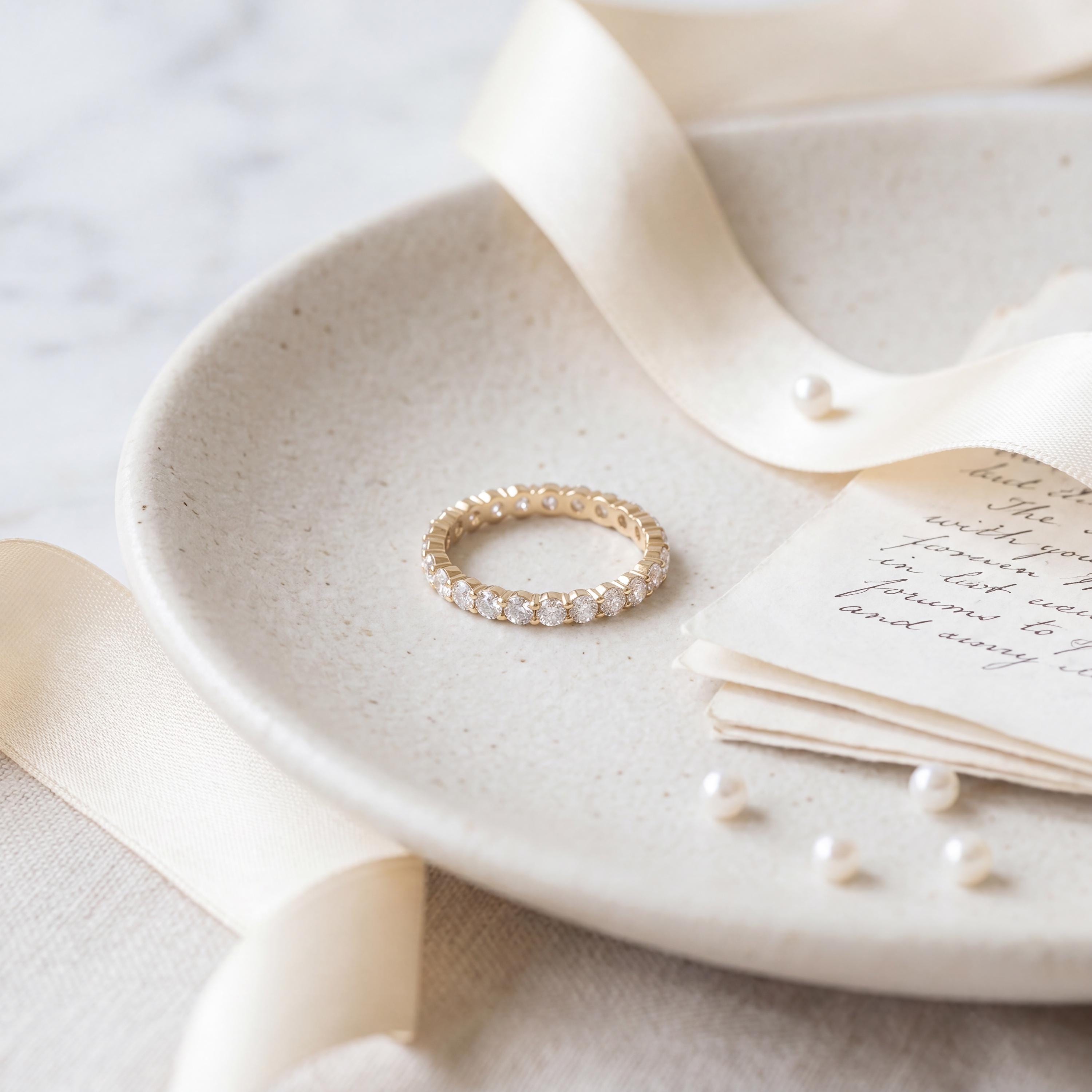 Diamond Eternity Band 14K Solid Gold Round Brilliant Prong Setting Wedding Band Stacking Ring