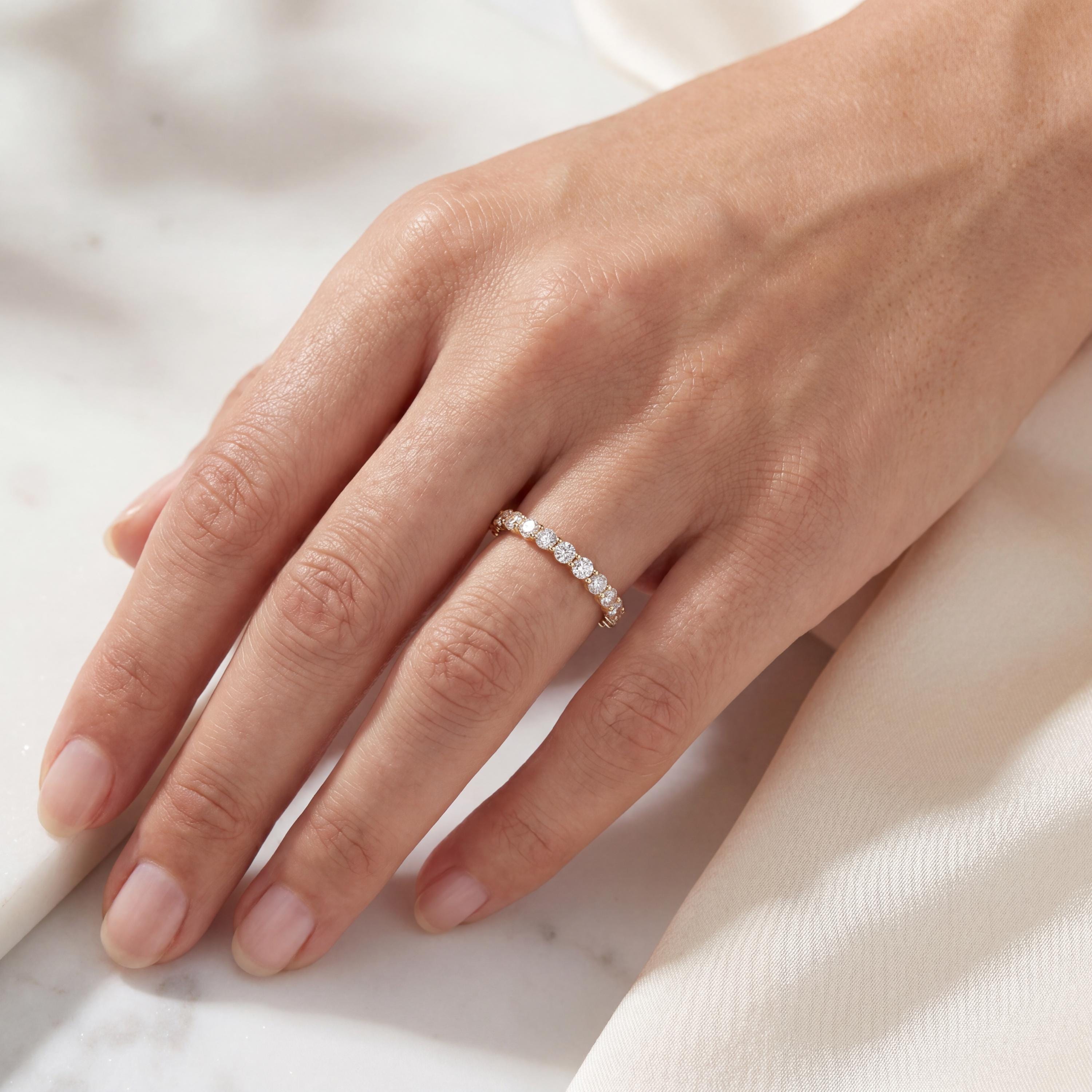 Diamond Eternity Band 14K Solid Gold Round Brilliant Prong Setting Wedding Band Stacking Ring