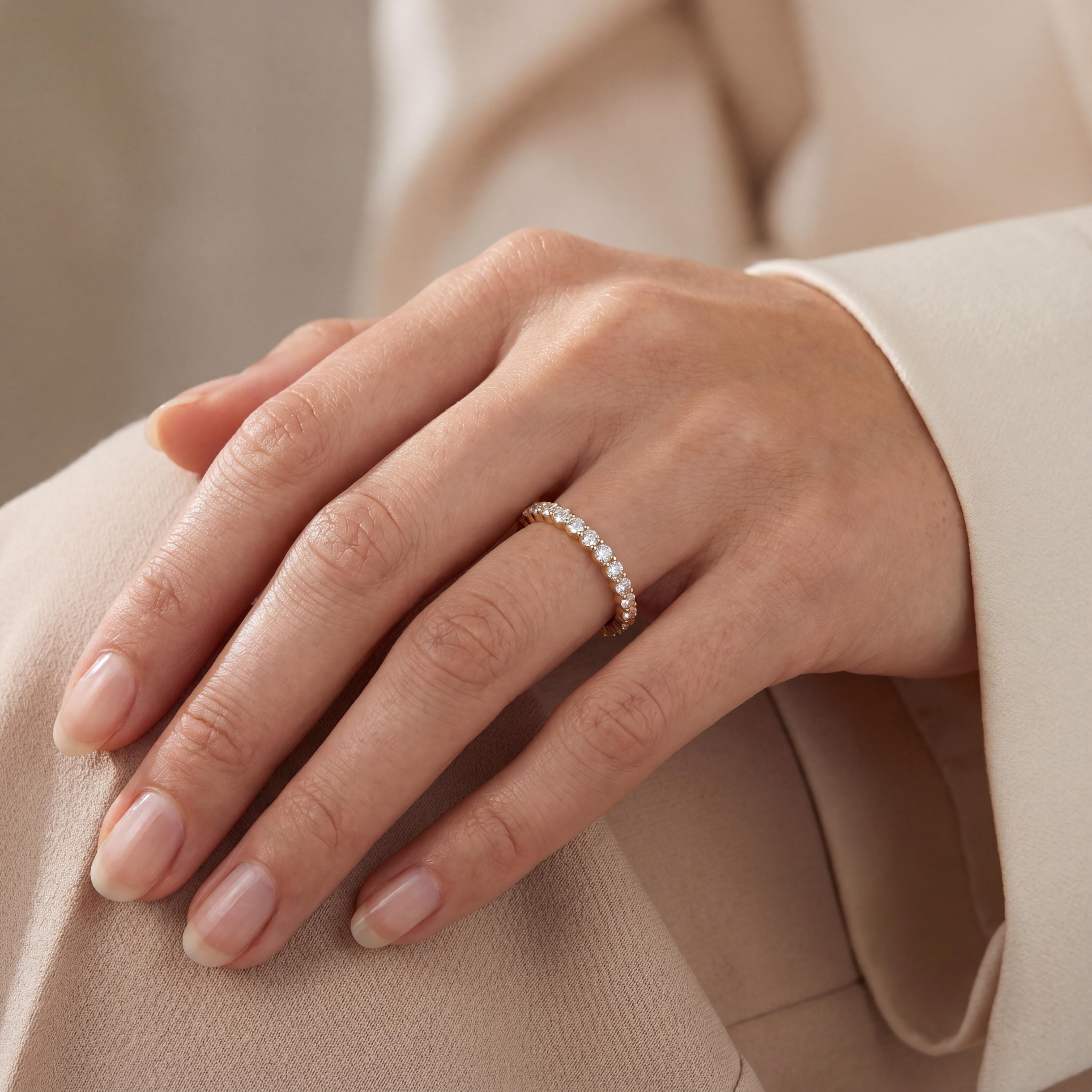 Diamond Eternity Band 14K Solid Gold Round Brilliant Prong Setting Wedding Band Stacking Ring