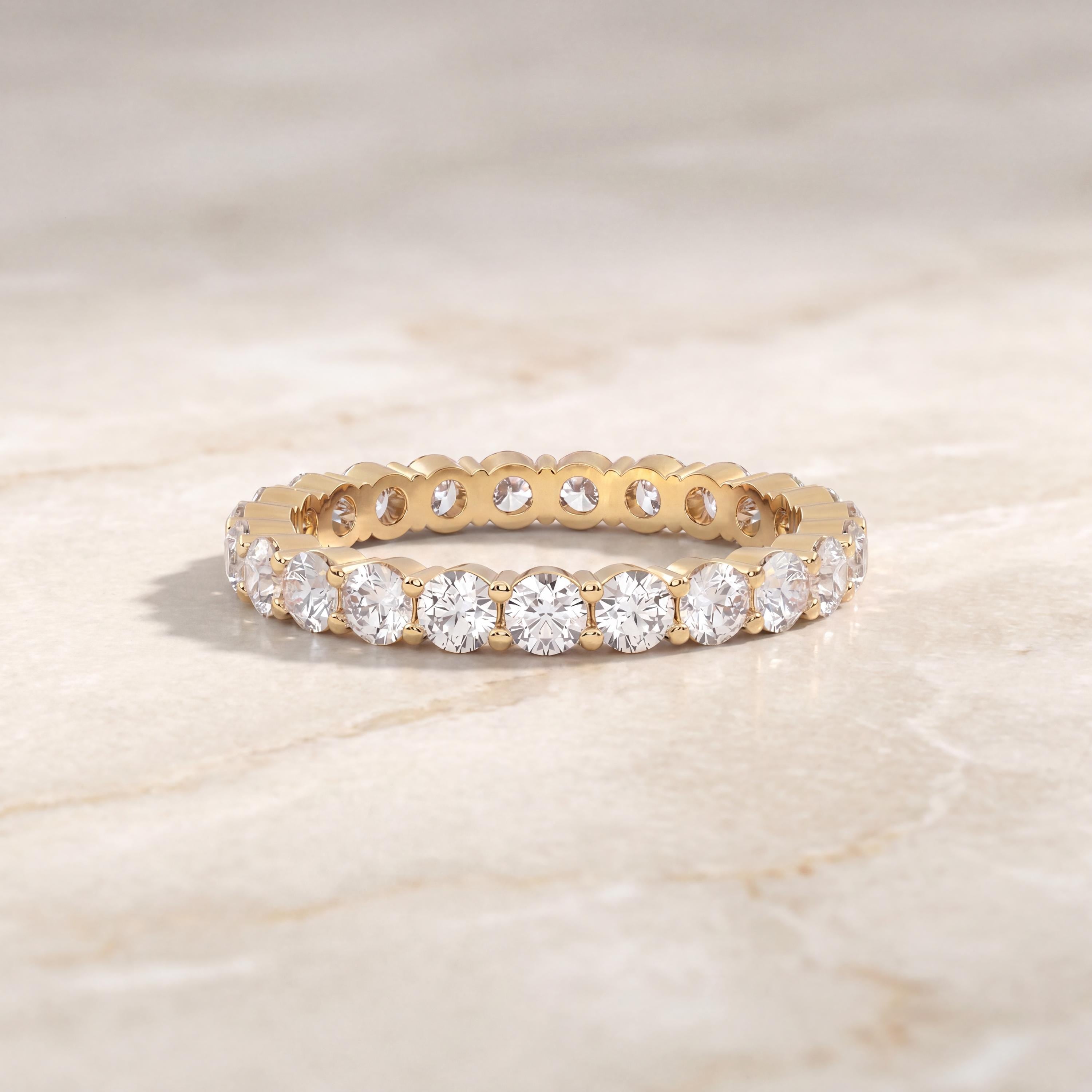 Diamond Eternity Band 14K Solid Gold Round Brilliant Prong Setting Wedding Band Stacking Ring
