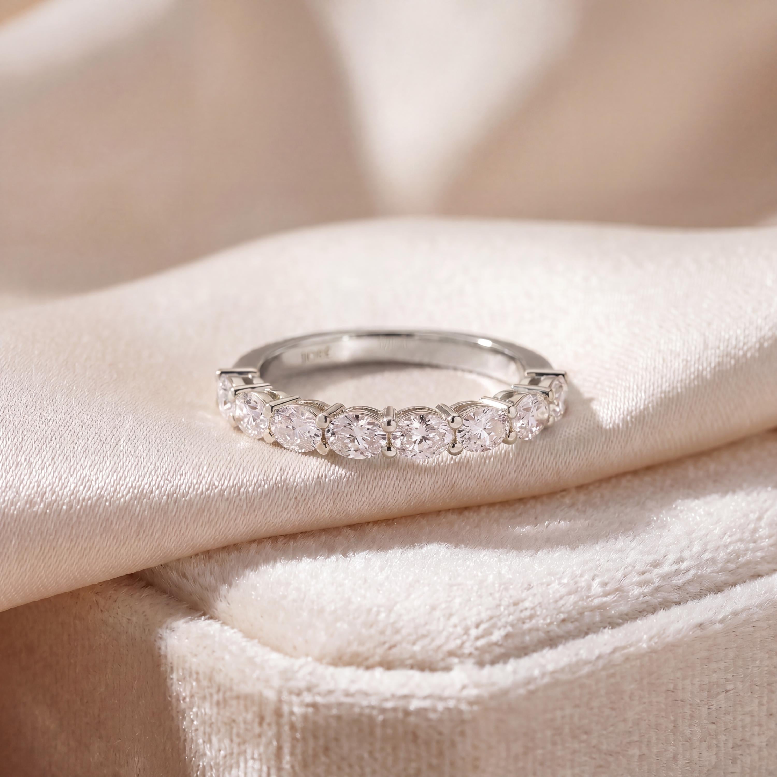 Oval Cut Diamond Half Way Eternity Wedding Band Ring 14K Solid Gold Prong Set