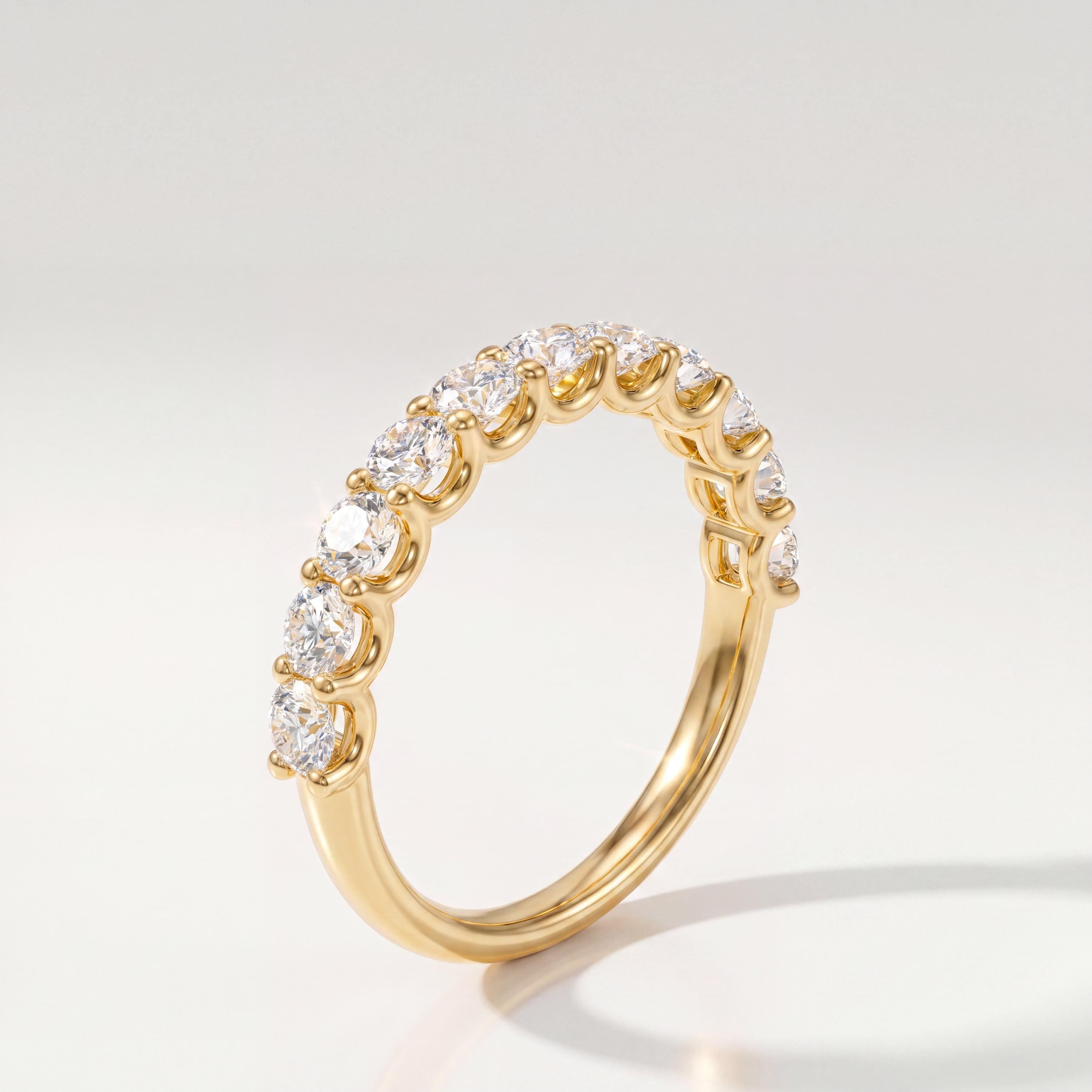 Round Brilliant Cut Diamond Half Way Eternity Wedding Band Ring 14K Solid Gold Scallop Set