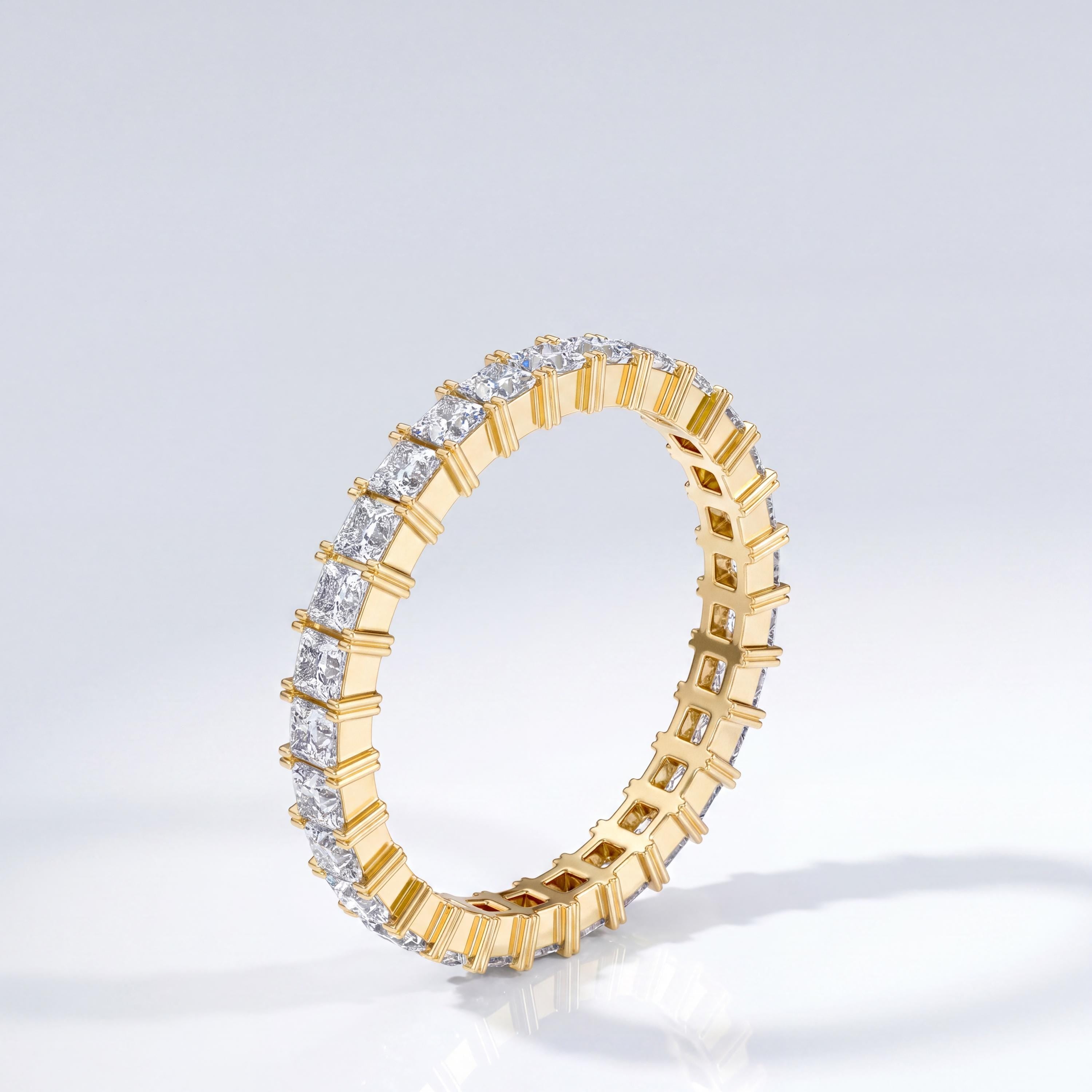 Diamond Prong Set Princess Cut Full Eternity Wedding Band Ring 14K Solid Gold