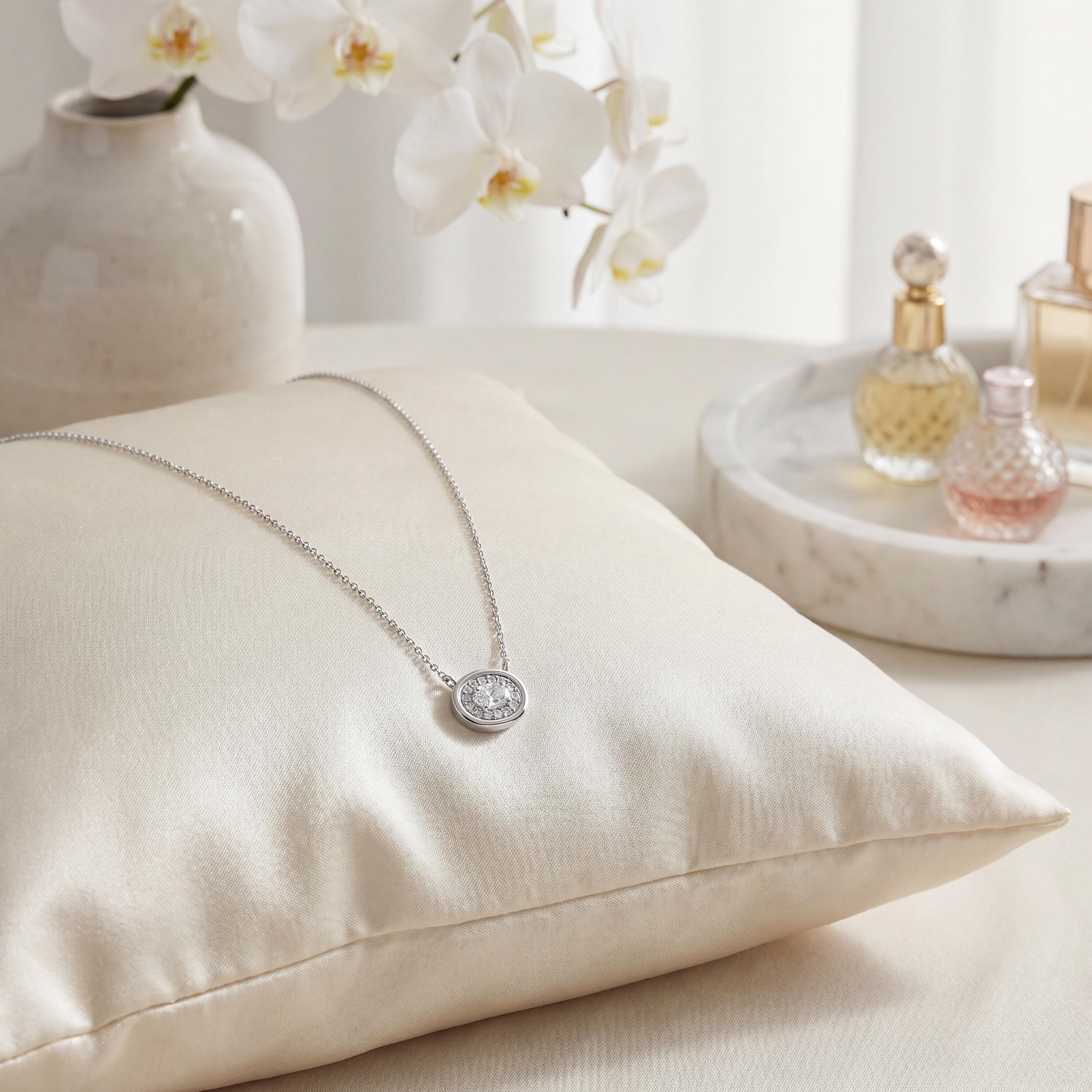 Oval Diamond Halo Dainty Bezel 14K Solid Gold Pendant Necklace