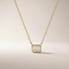 Emerald Cut Diamond Bezel Set Dainty Solitaire 14K Solid Gold Pendant Necklace