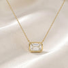 Emerald Cut Diamond Bezel Set Dainty Solitaire 14K Solid Gold Pendant Necklace