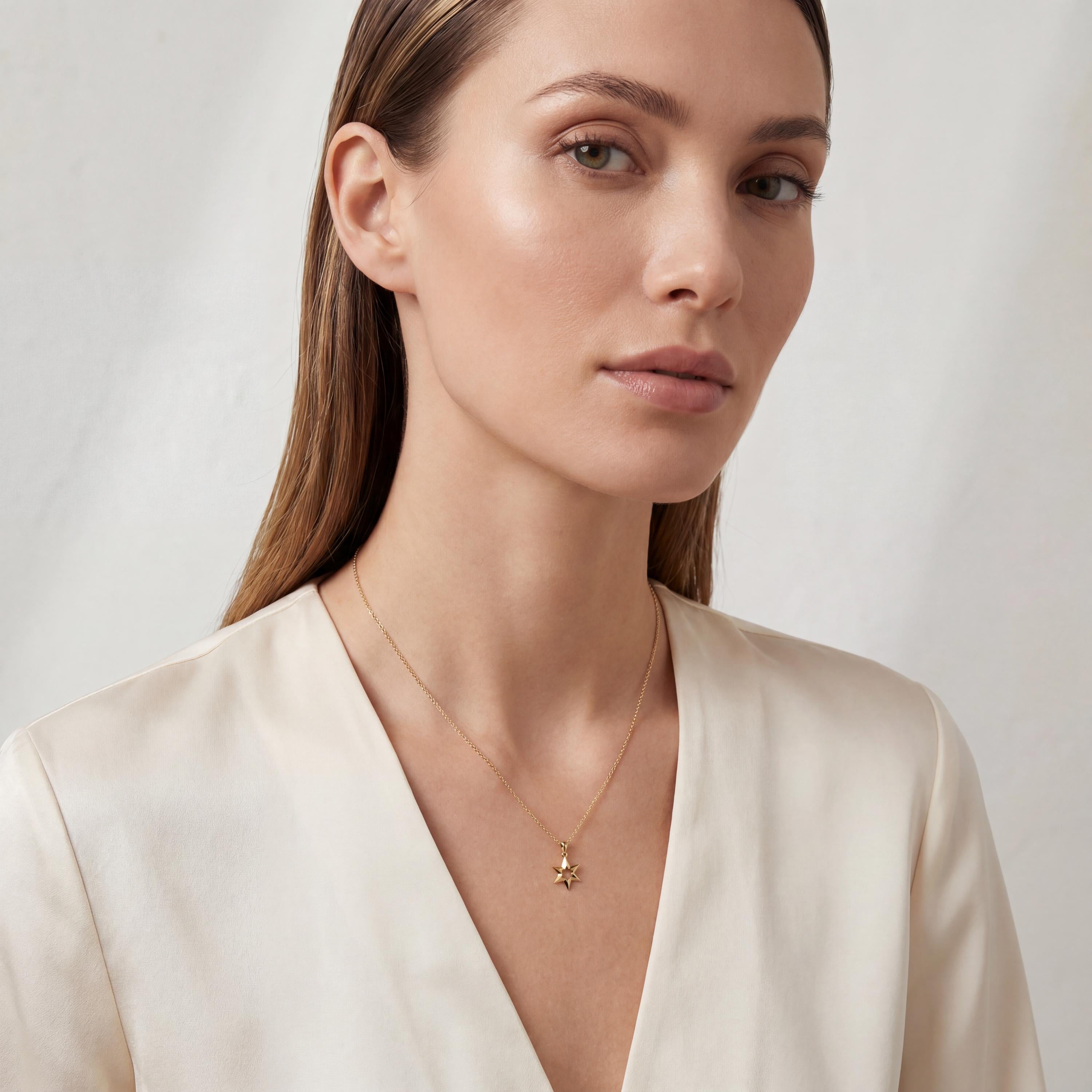 Celestial Dainty Modern Star 14K Solid Gold Pendant Necklace